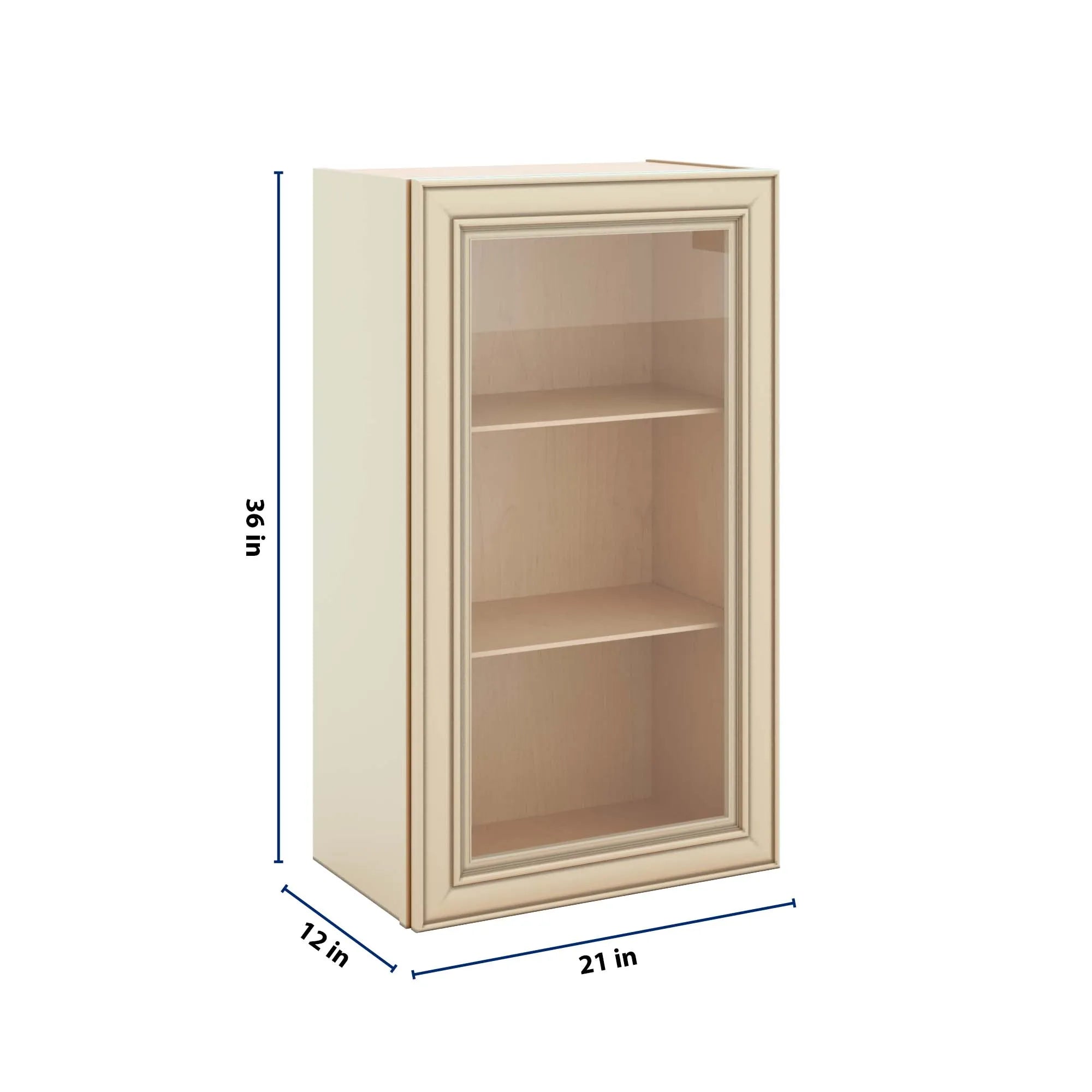 J&K Creme Glazed A7 Wall Glass Cabinet - 21" W x 36" H (No Glass Insert)