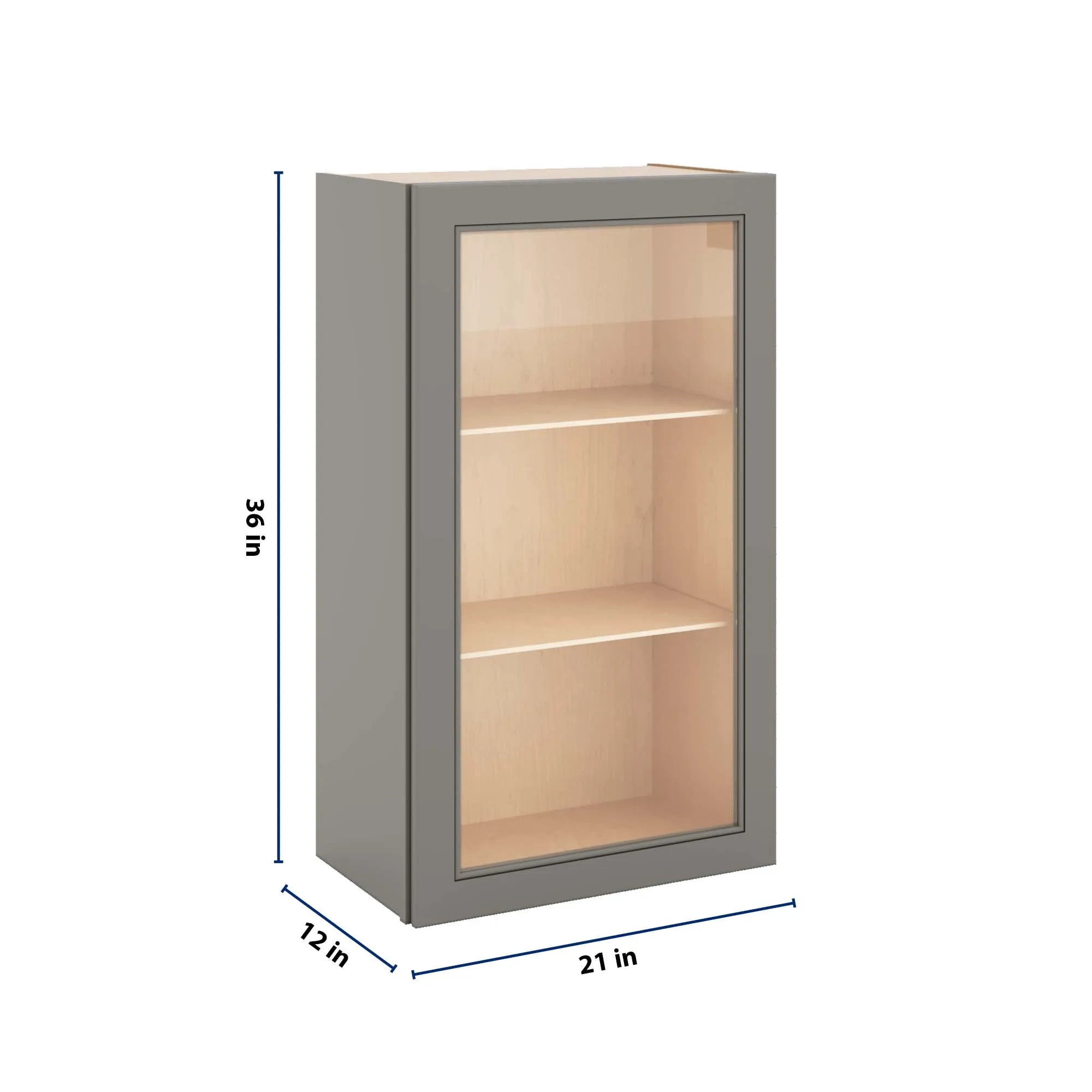 J&K Greige K3 Wall Glass Cabinet - 21" W x 36" H (No Glass Insert)