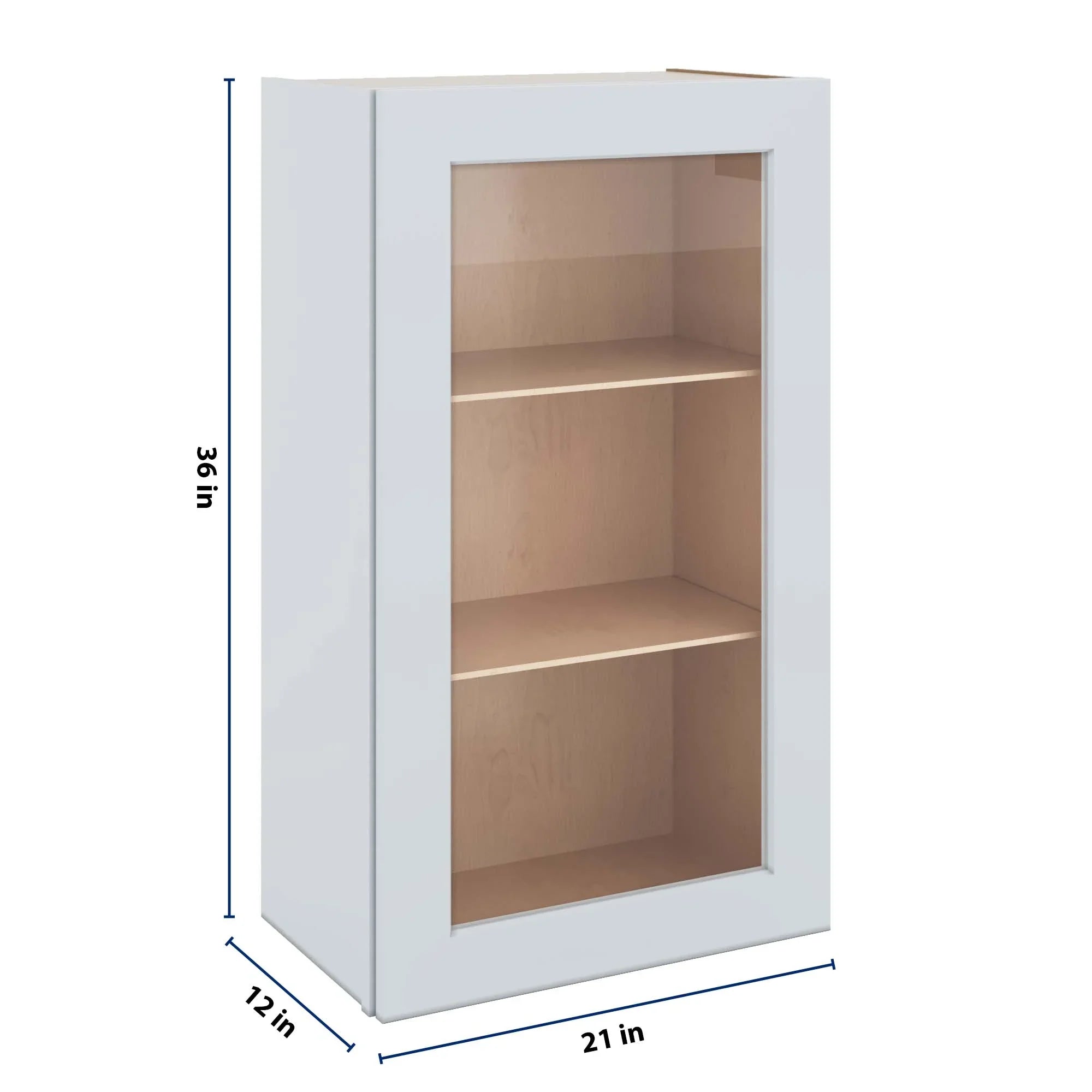 J&K White Shaker S8 Wall Glass Cabinet - 21" W x 36" H (No Glass Insert)