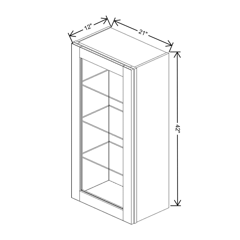 J&K White Shaker S8 Wall Glass Cabinet - 21" W x 42" H (No Glass Insert)