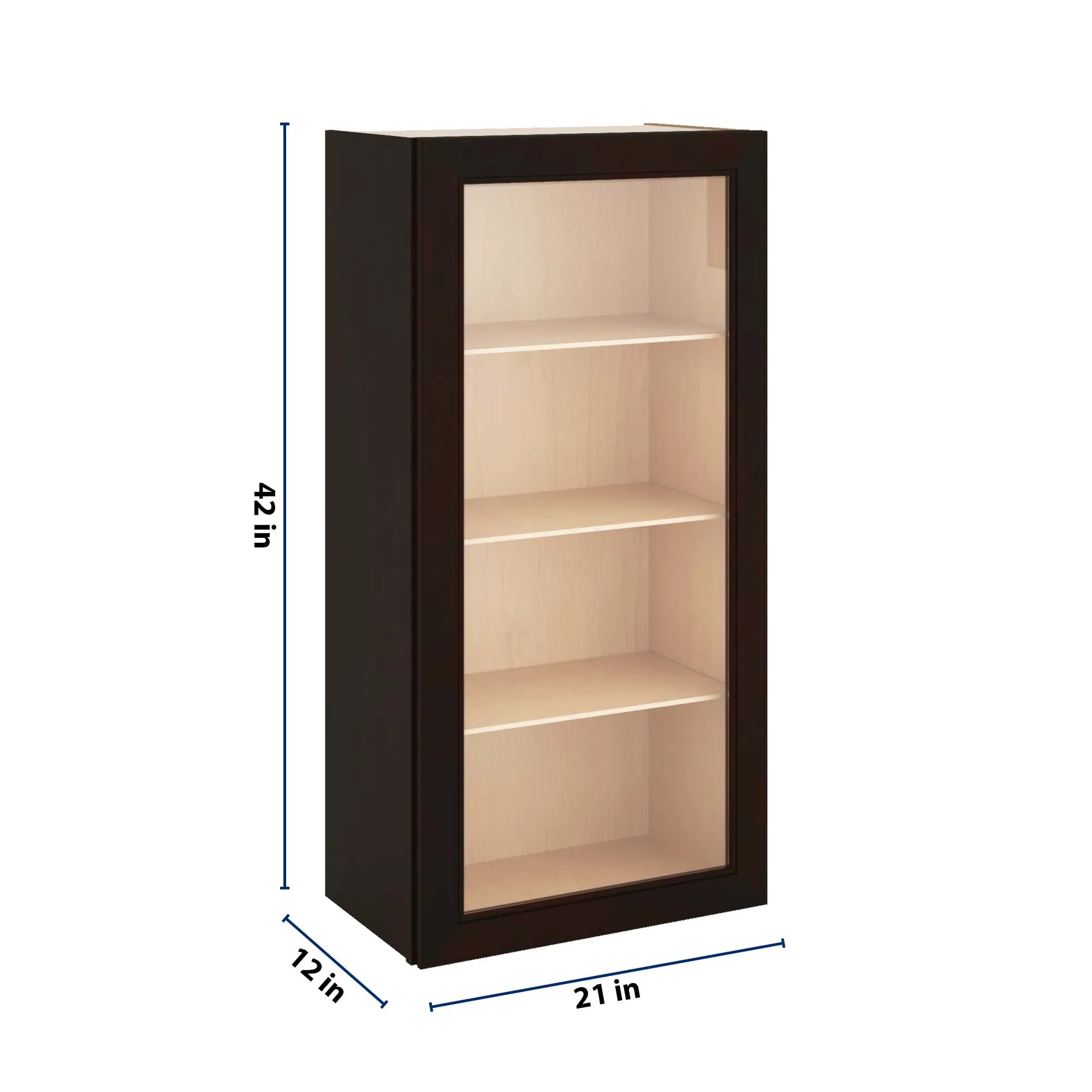 J&K Espresso K8 Wall Glass Cabinet - 21" W x 42" H (No Glass Insert)