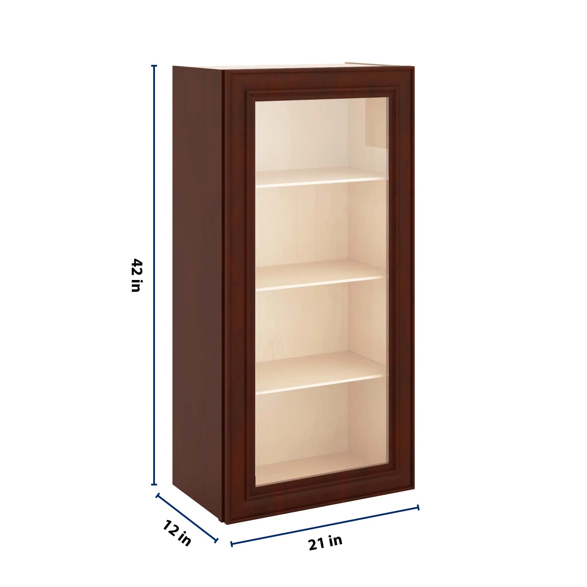 J&K Mahogany J5 Wall Glass Cabinet - 21" W x 42" H (No Glass Insert)