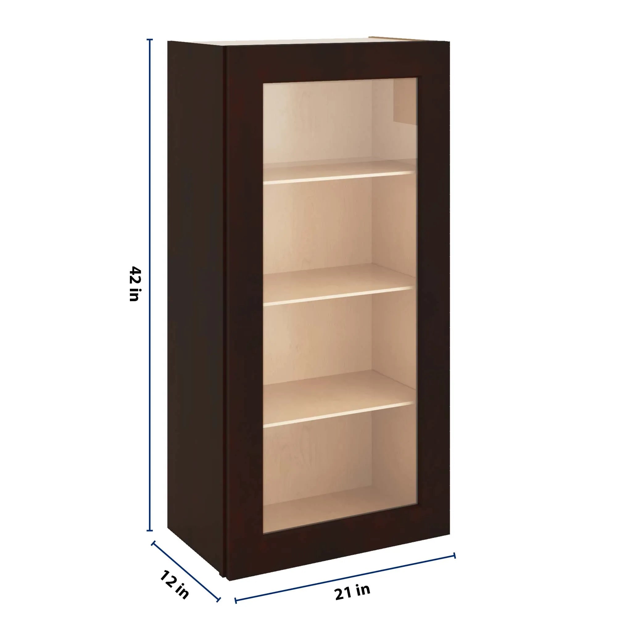 J&K Java Coffee S1 Wall Glass Cabinet - 21" W x 42" H (No Glass Insert)