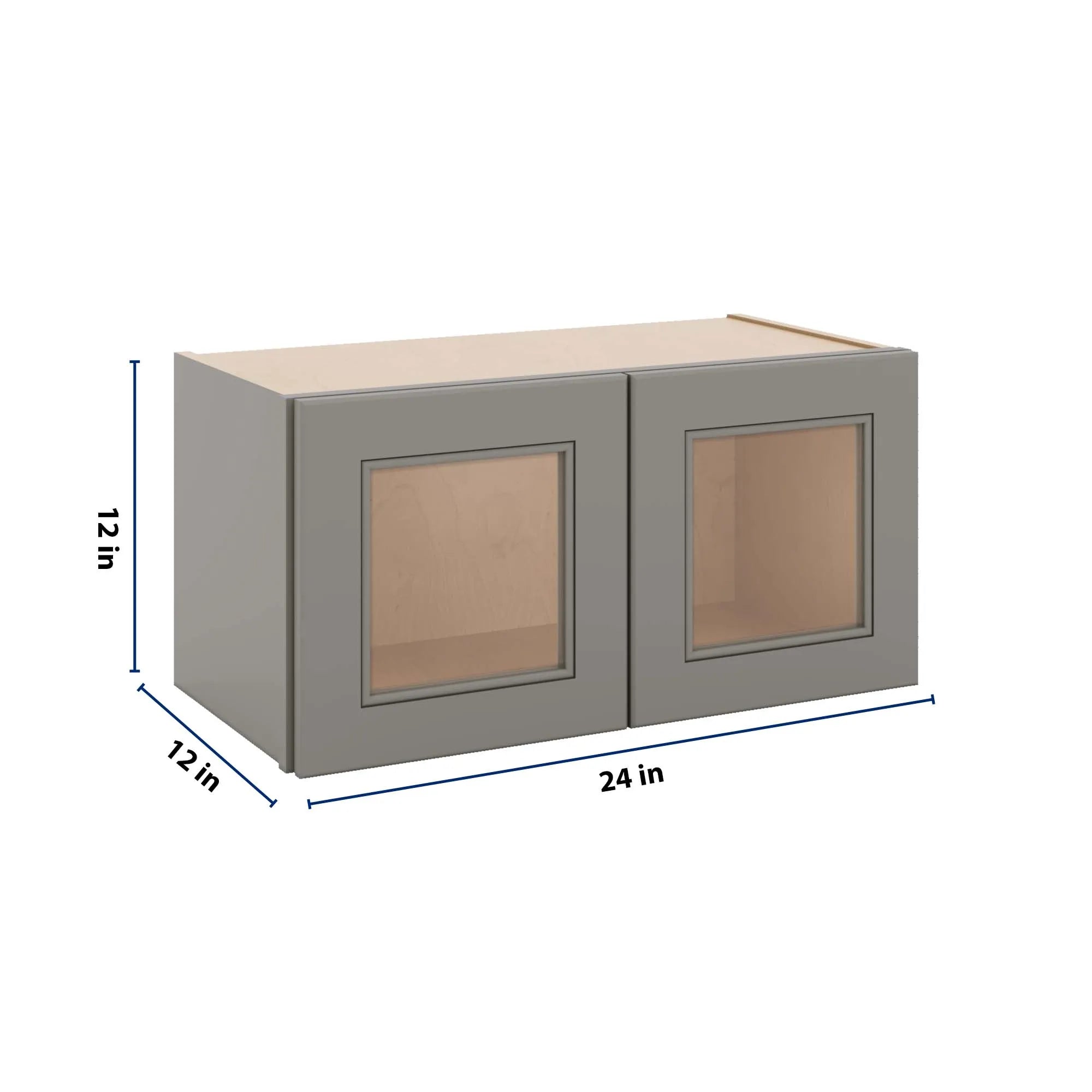 J&K Greige K3 Wall Glass Cabinet - 24" W x 12" H (No Glass Insert)