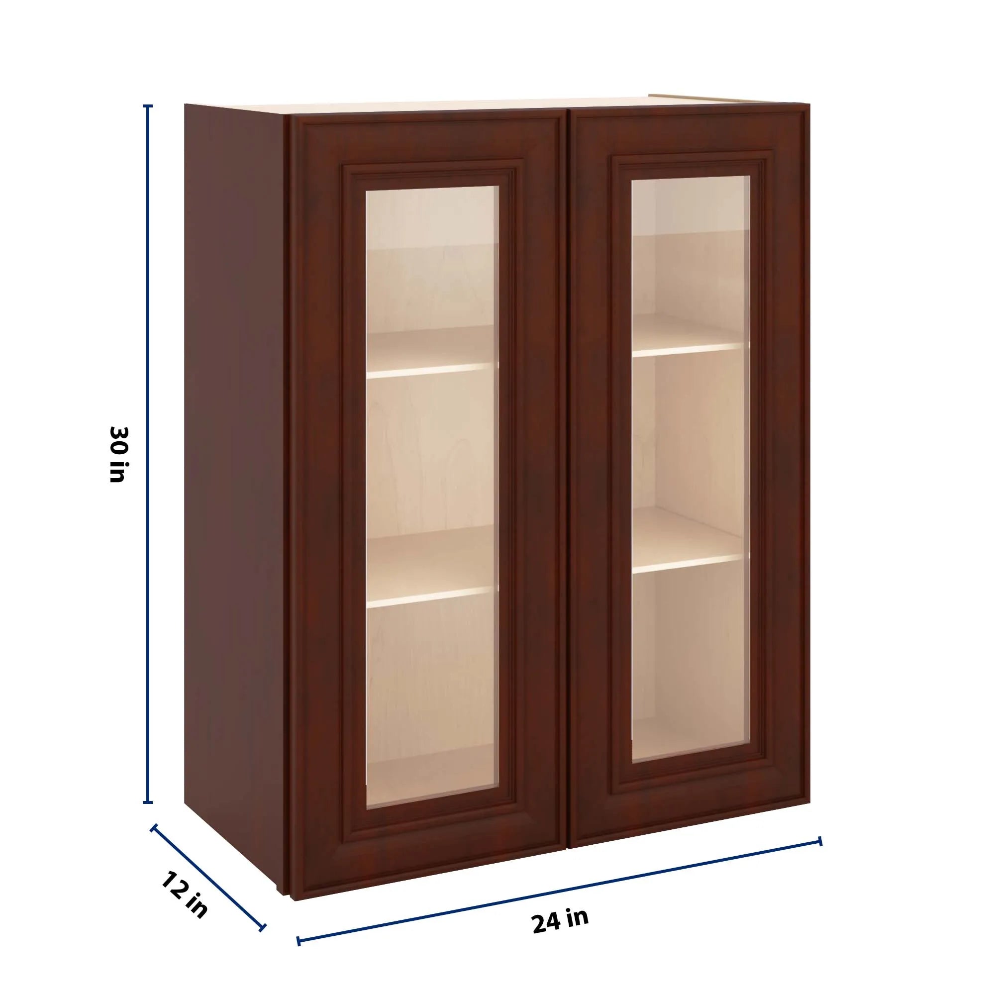 J&K Mahogany J5 Wall Glass Cabinet - 24" W x 30" H (No Glass Insert)