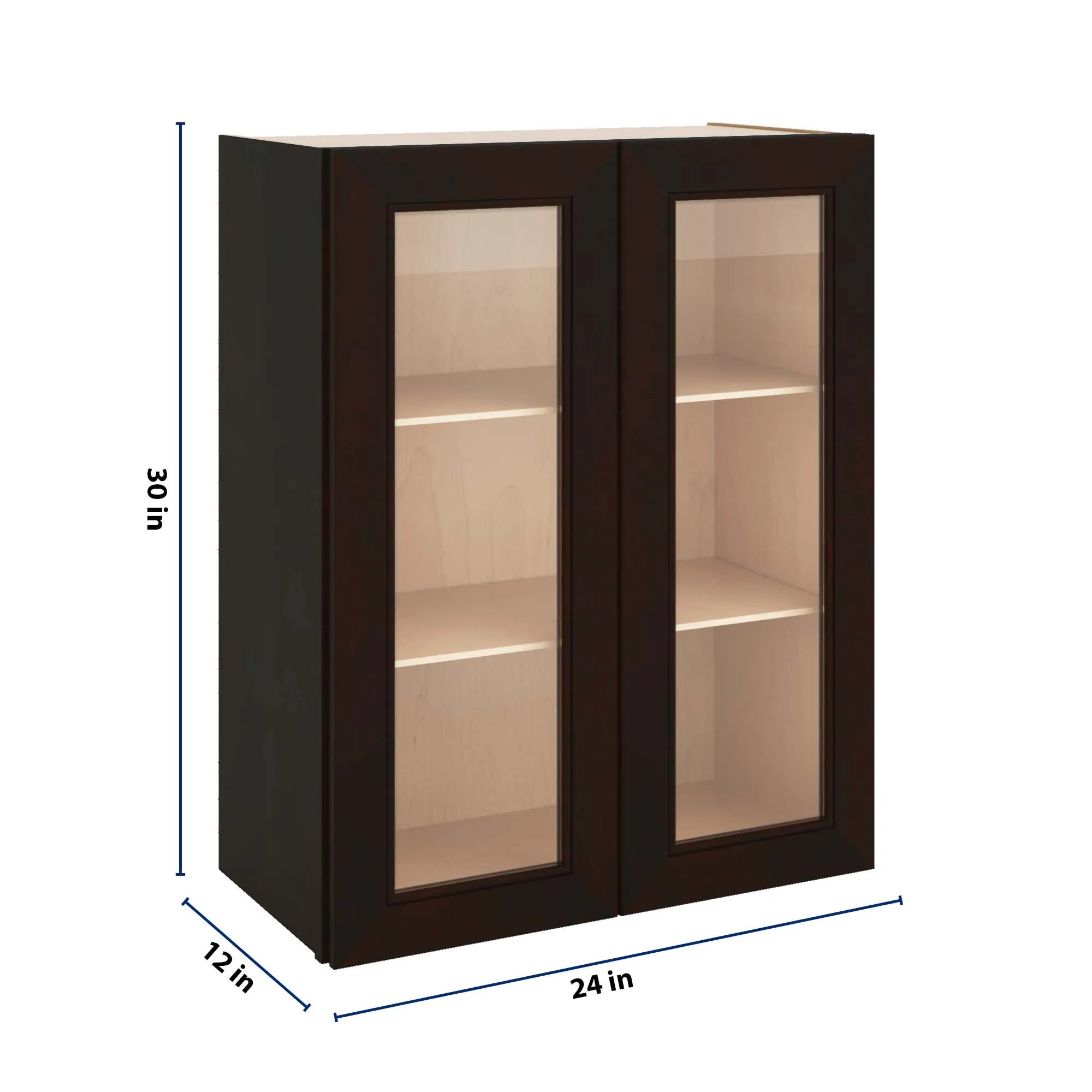 J&K Espresso K8 Wall Glass Cabinet - 24" W x 30" H (No Glass Insert)