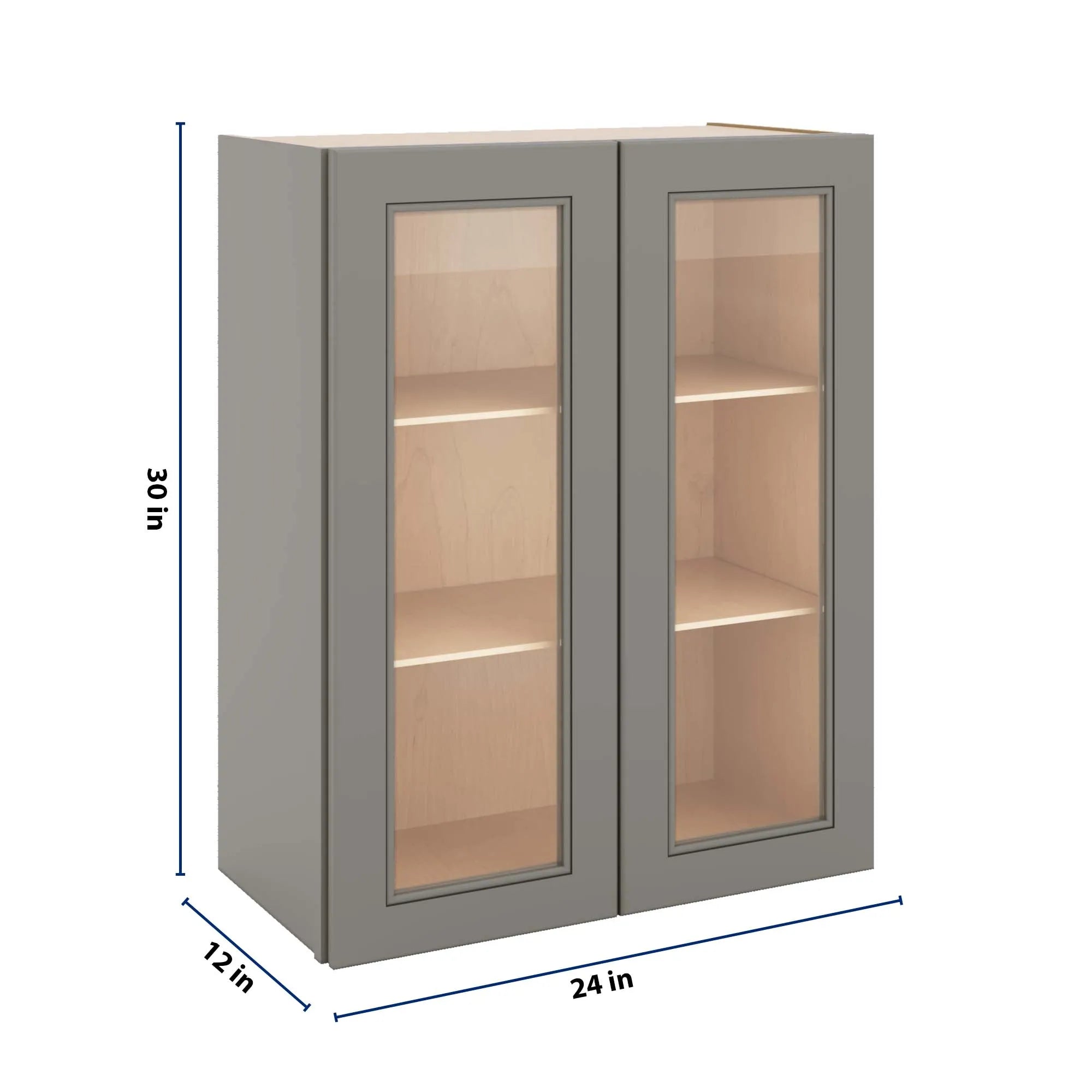 J&K Greige K3 Wall Glass Cabinet - 24" W x 30" H (No Glass Insert)