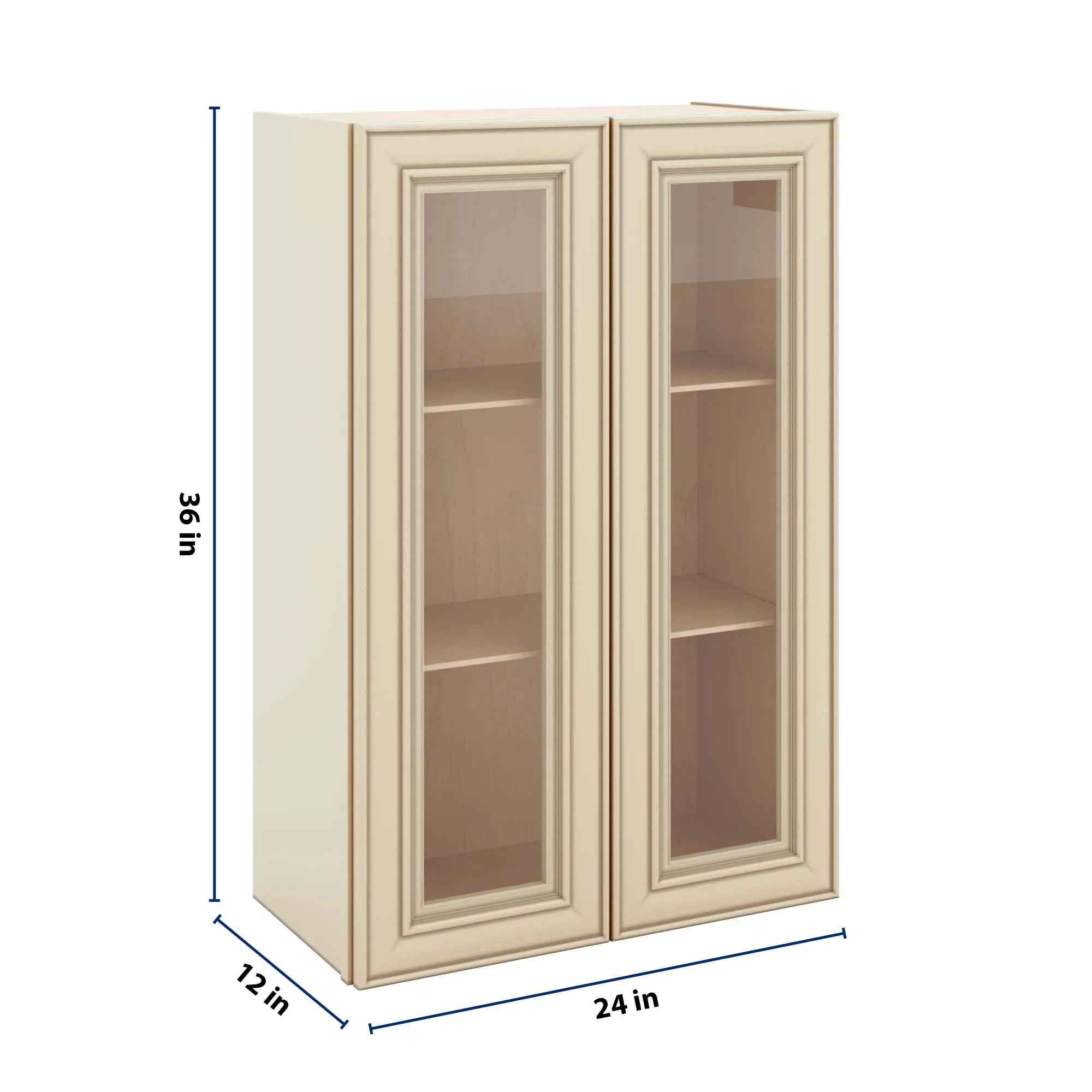 J&K Creme Glazed A7 Wall Glass Cabinet - 24" W x 36" H (No Glass Insert)