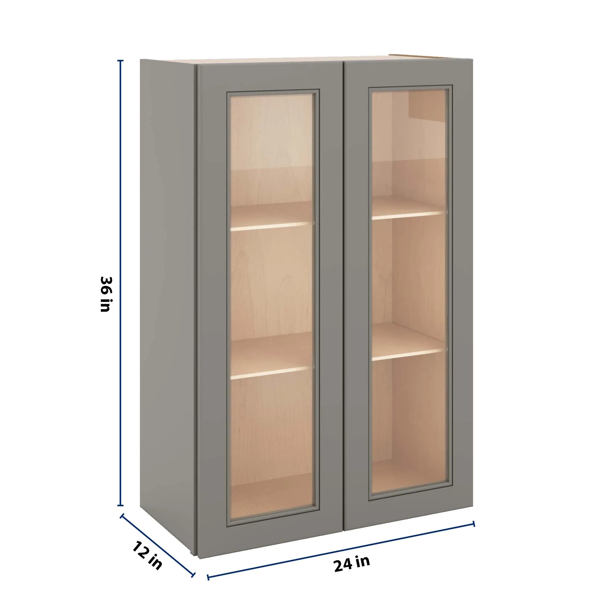 J&K Greige K3 Wall Glass Cabinet - 24" W x 36" H (No Glass Insert)