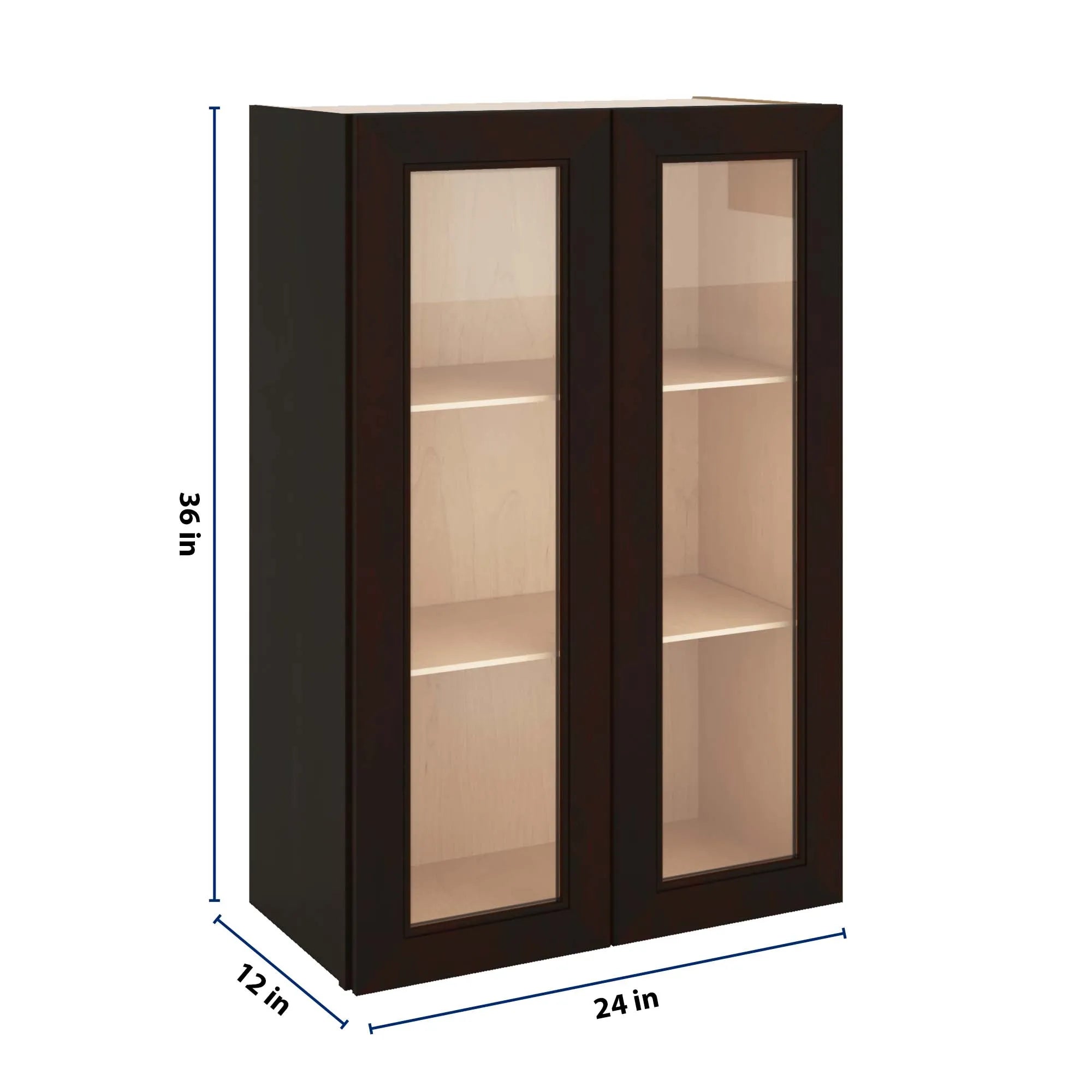 J&K Espresso K8 Wall Glass Cabinet - 24" W x 36" H (No Glass Insert)