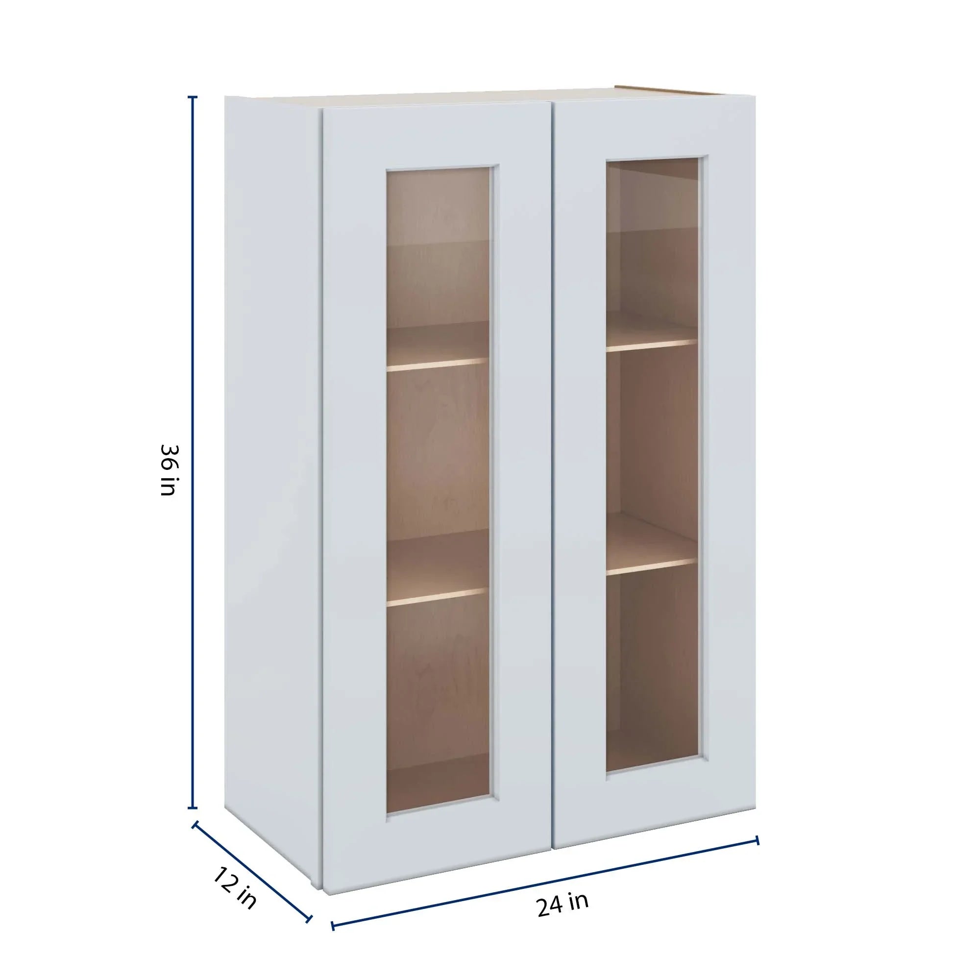 J&K White Shaker S8 Wall Glass Cabinet - 24" W x 36" H (No Glass Insert)