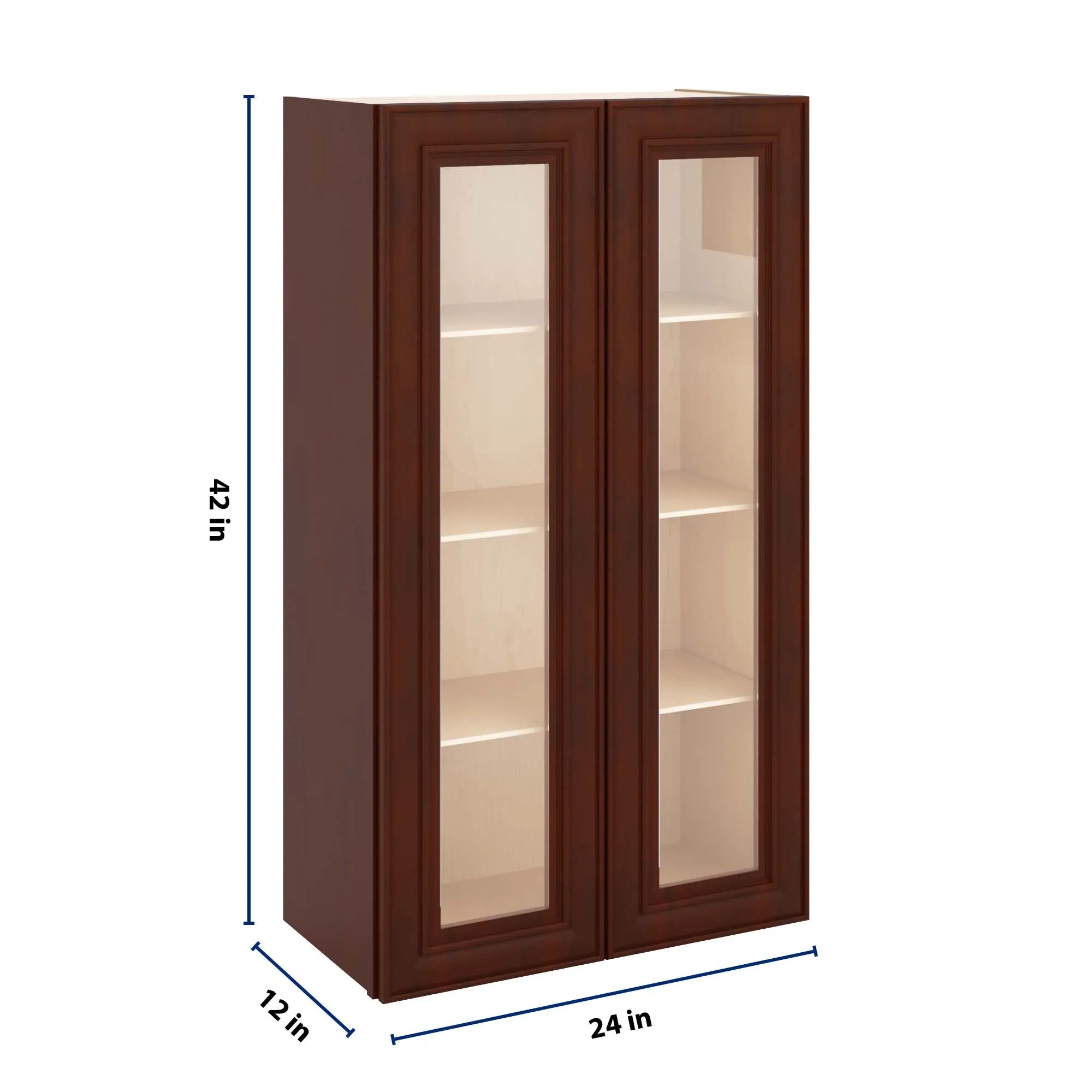 J&K Mahogany J5 Wall Glass Cabinet - 24" W x 42" H (No Glass Insert)