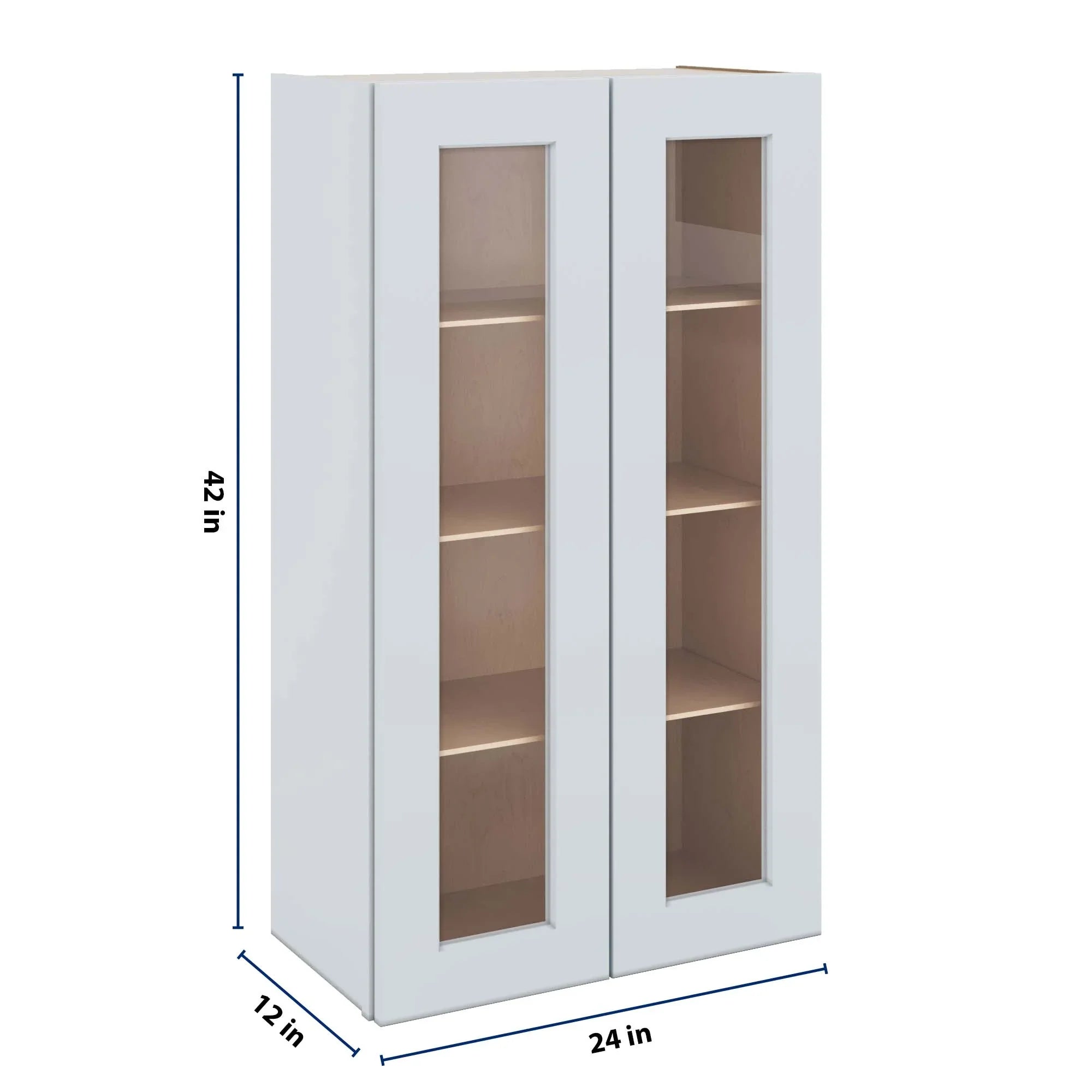 J&K White Shaker S8 Wall Glass Cabinet - 24" W x 42" H (No Glass Insert)