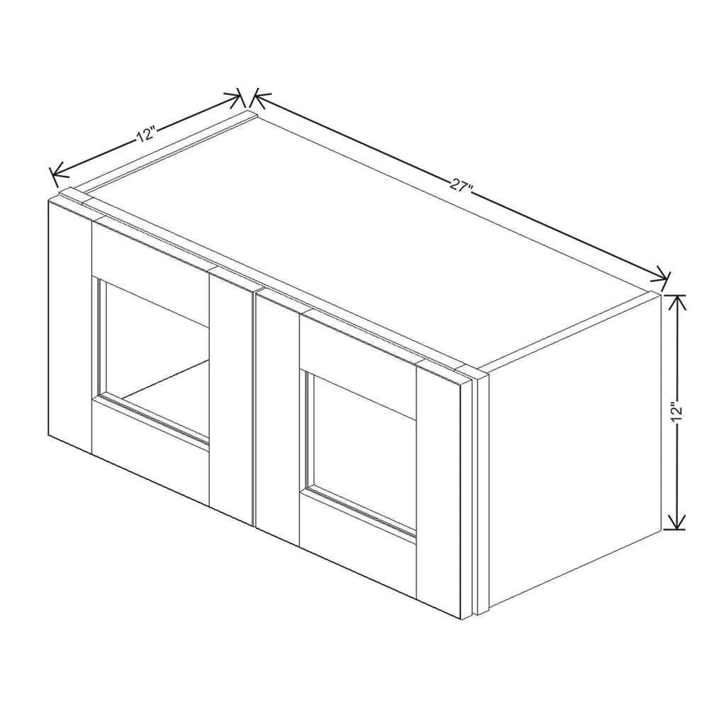 J&K White Shaker S8 Wall Glass Cabinet - 27" W x 12" H (No Glass Insert)