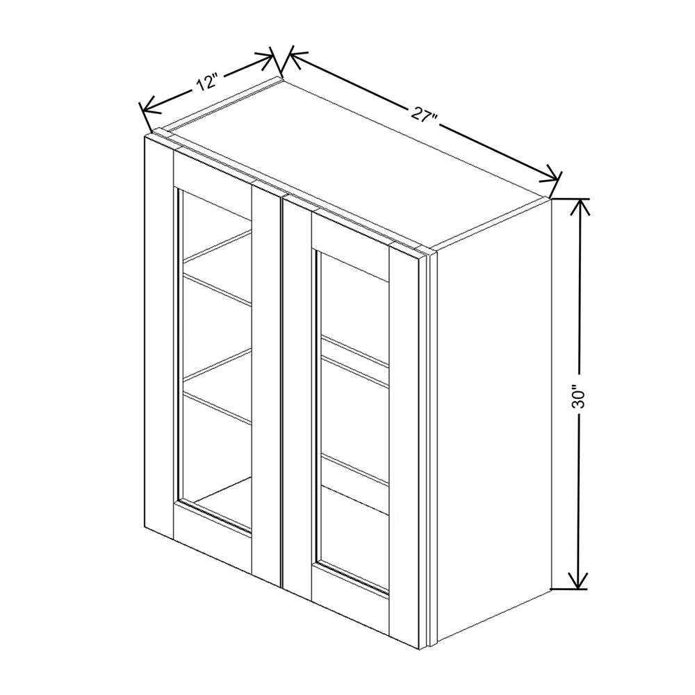 J&K White Shaker S8 Wall Glass Cabinet - 27" W x 30" H (No Glass Insert)