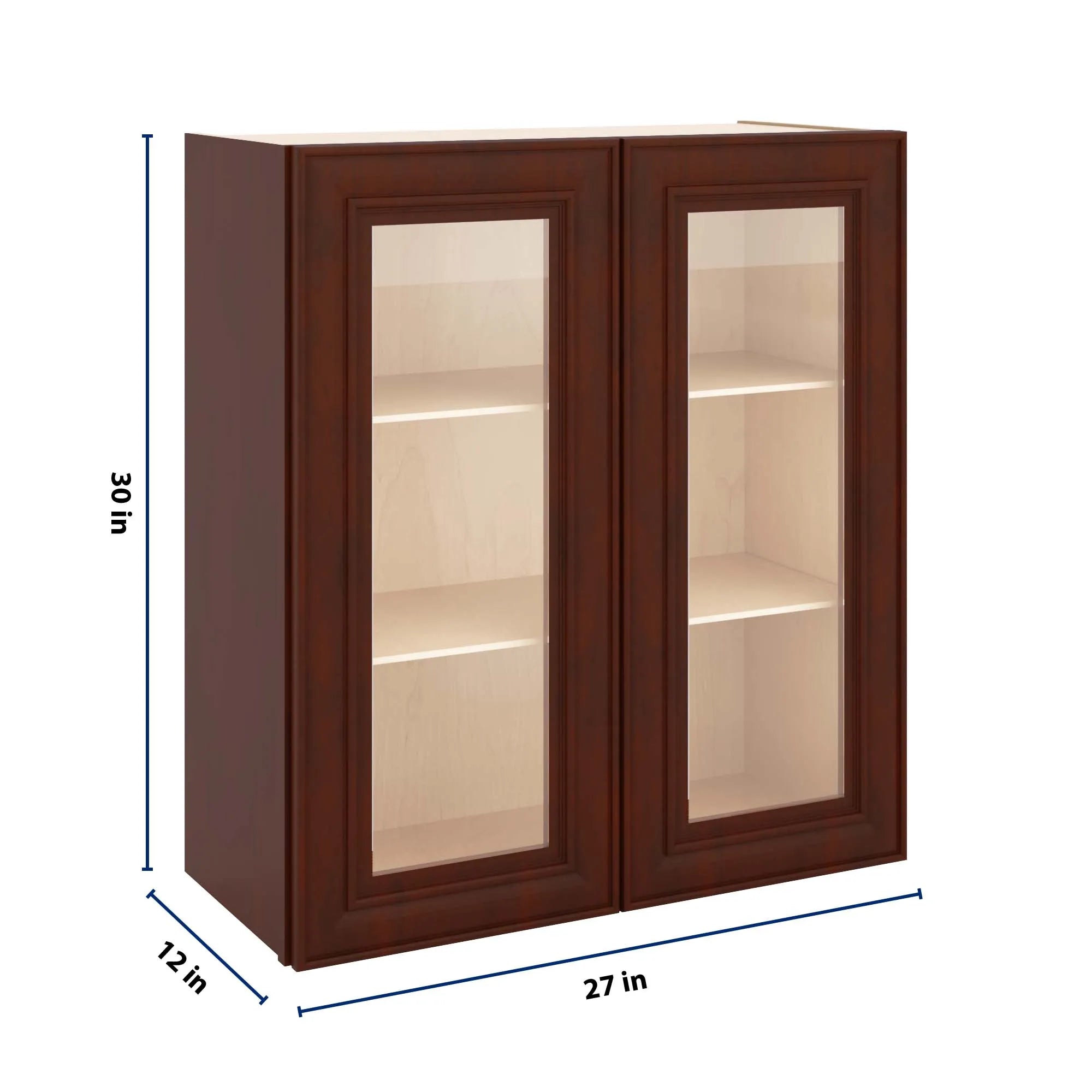 J&K Mahogany J5 Wall Glass Cabinet - 27" W x 30" H (No Glass Insert)
