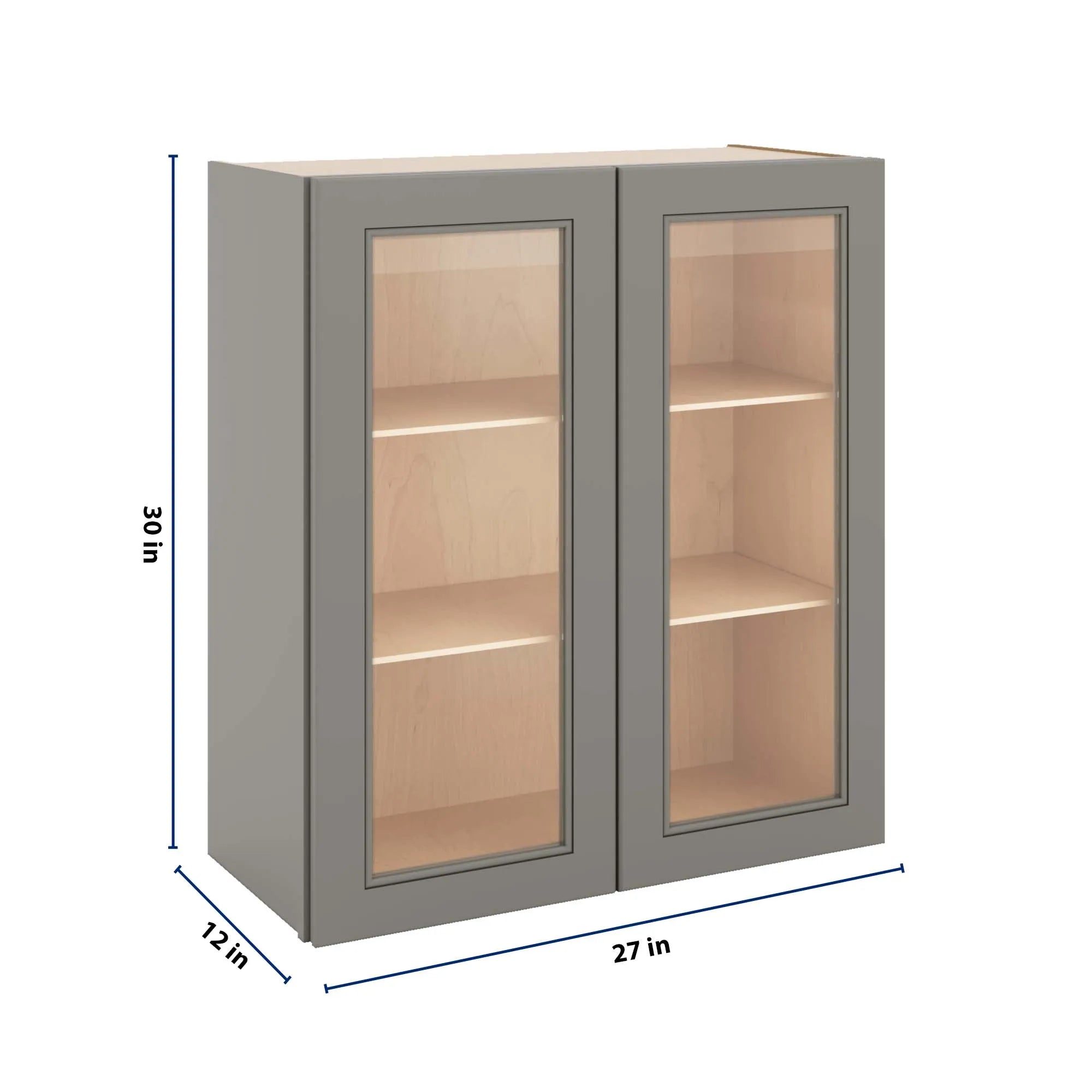 J&K Greige K3 Wall Glass Cabinet - 27" W x 30" H (No Glass Insert)