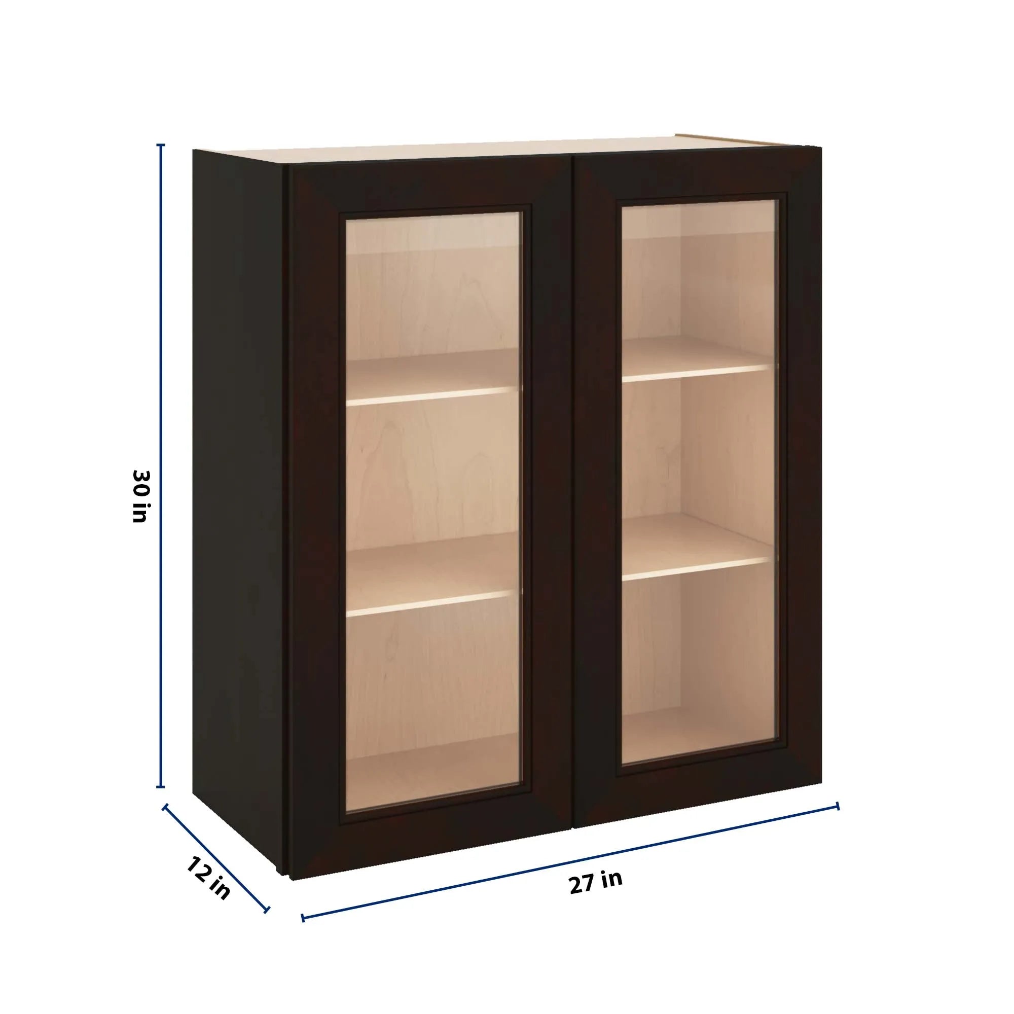 J&K Espresso K8 Wall Glass Cabinet - 27" W x 30" H (No Glass Insert)