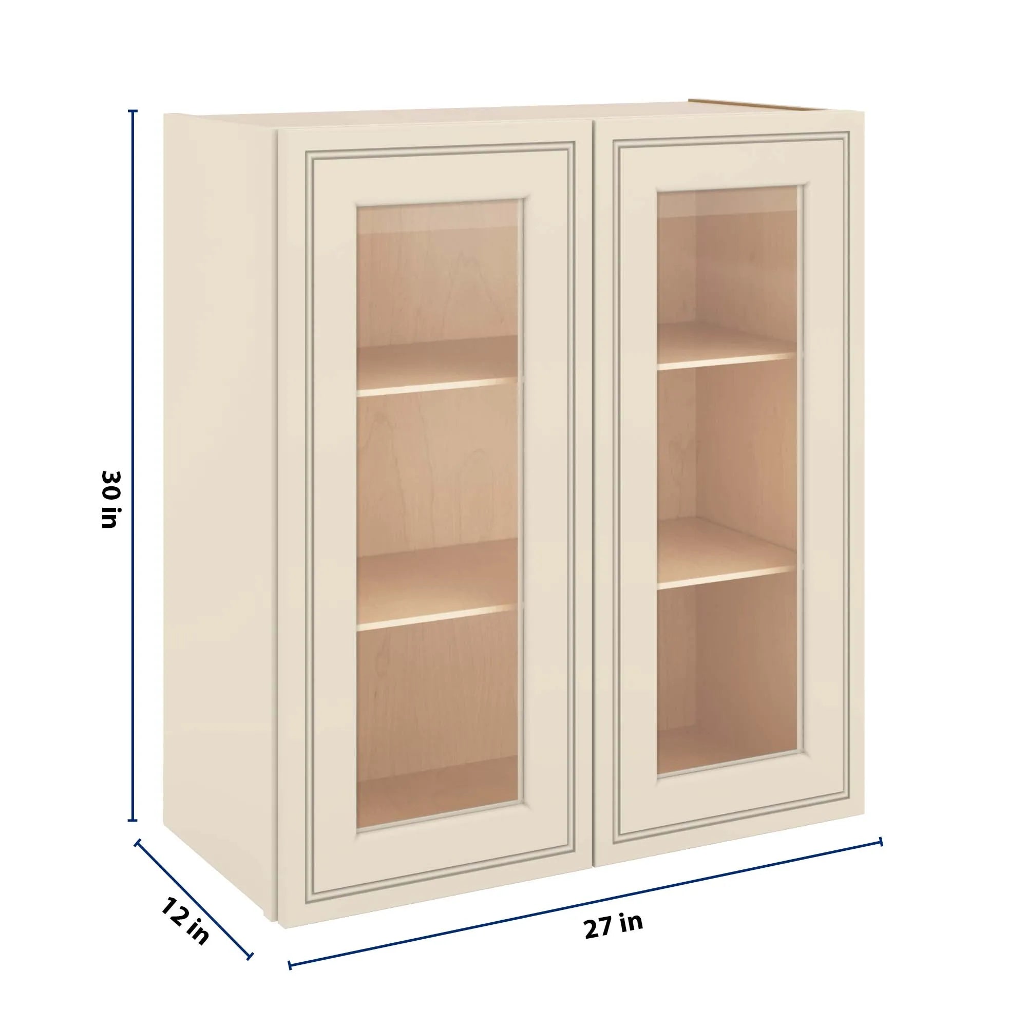 J&K Pearl Glazed H9 Wall Glass Cabinet - 27" W x 30" H (No Glass Insert)