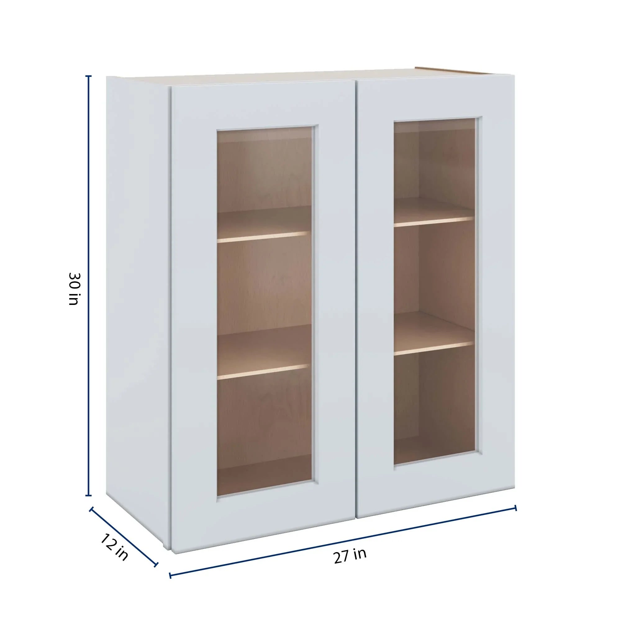 J&K White Shaker S8 Wall Glass Cabinet - 27" W x 30" H (No Glass Insert)