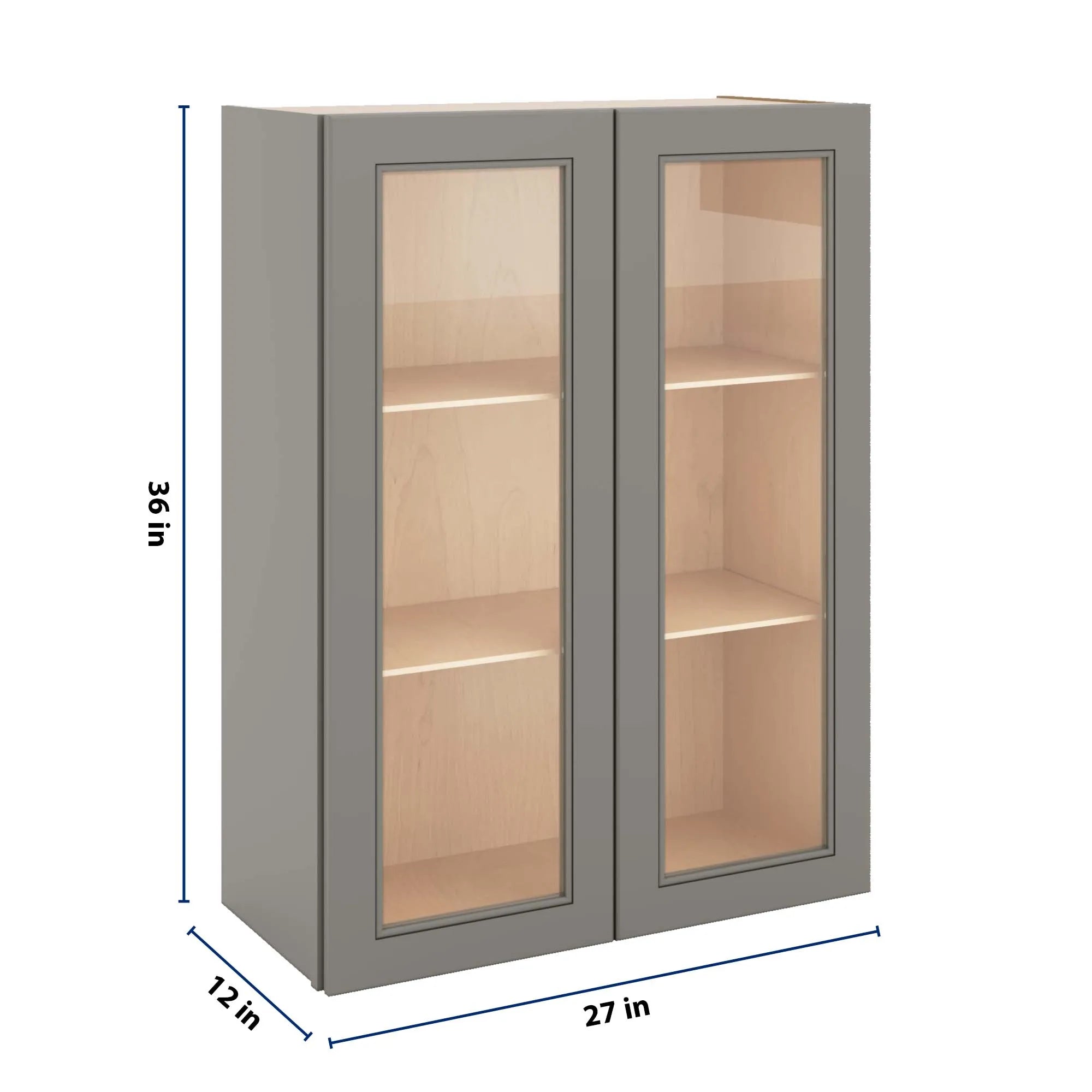 J&K Greige K3 Wall Glass Cabinet - 27" W x 36" H (No Glass Insert)