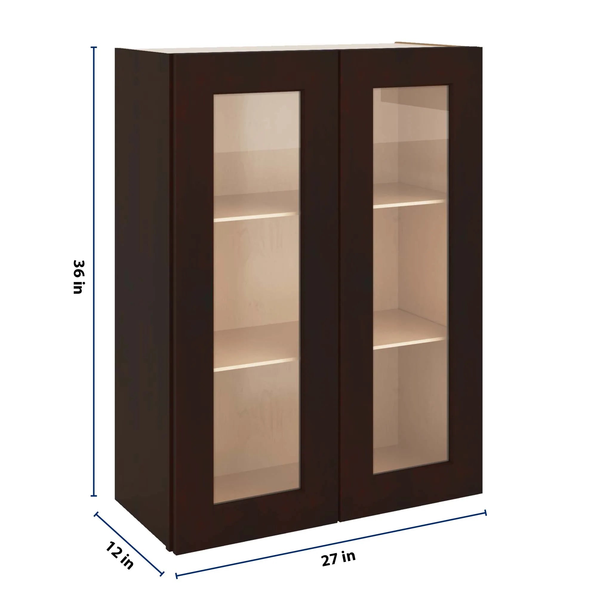 J&K Java Coffee S1 Wall Glass Cabinet - 27" W x 36" H (No Glass Insert)