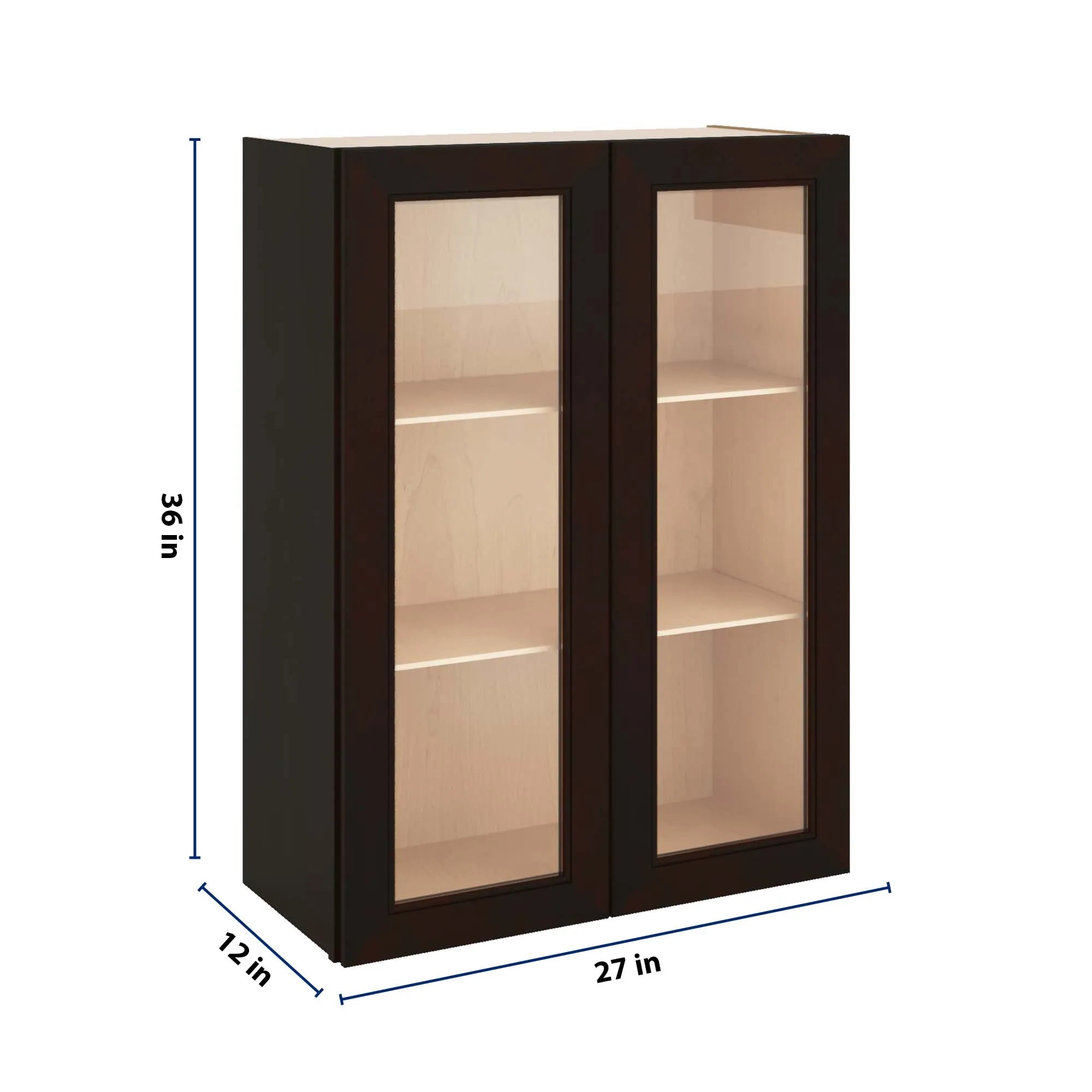 J&K Espresso K8 Wall Glass Cabinet - 27" W x 36" H (No Glass Insert)