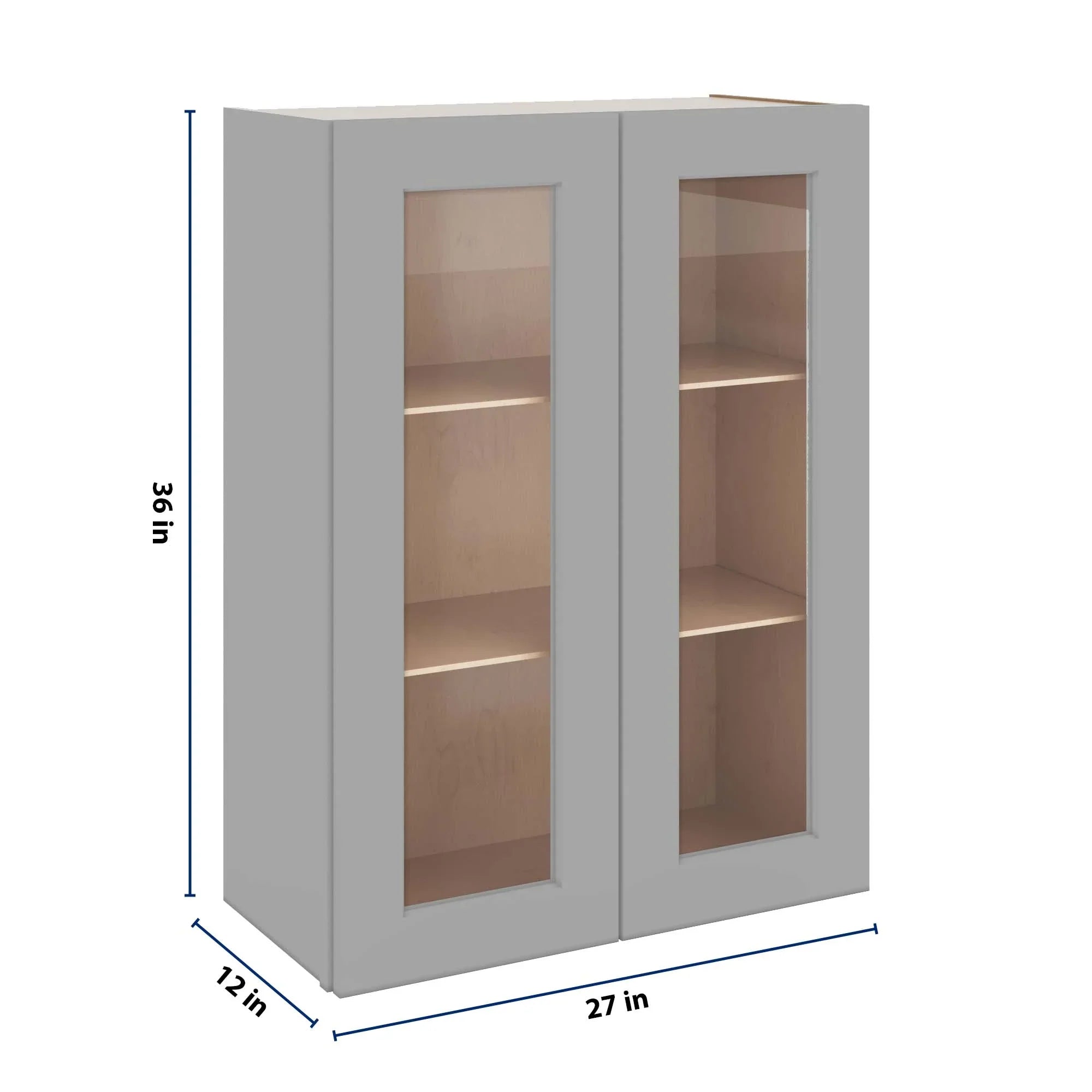 J&K Castle Grey S5 Wall Glass Cabinet - 27" W x 36" H (No Glass Insert)