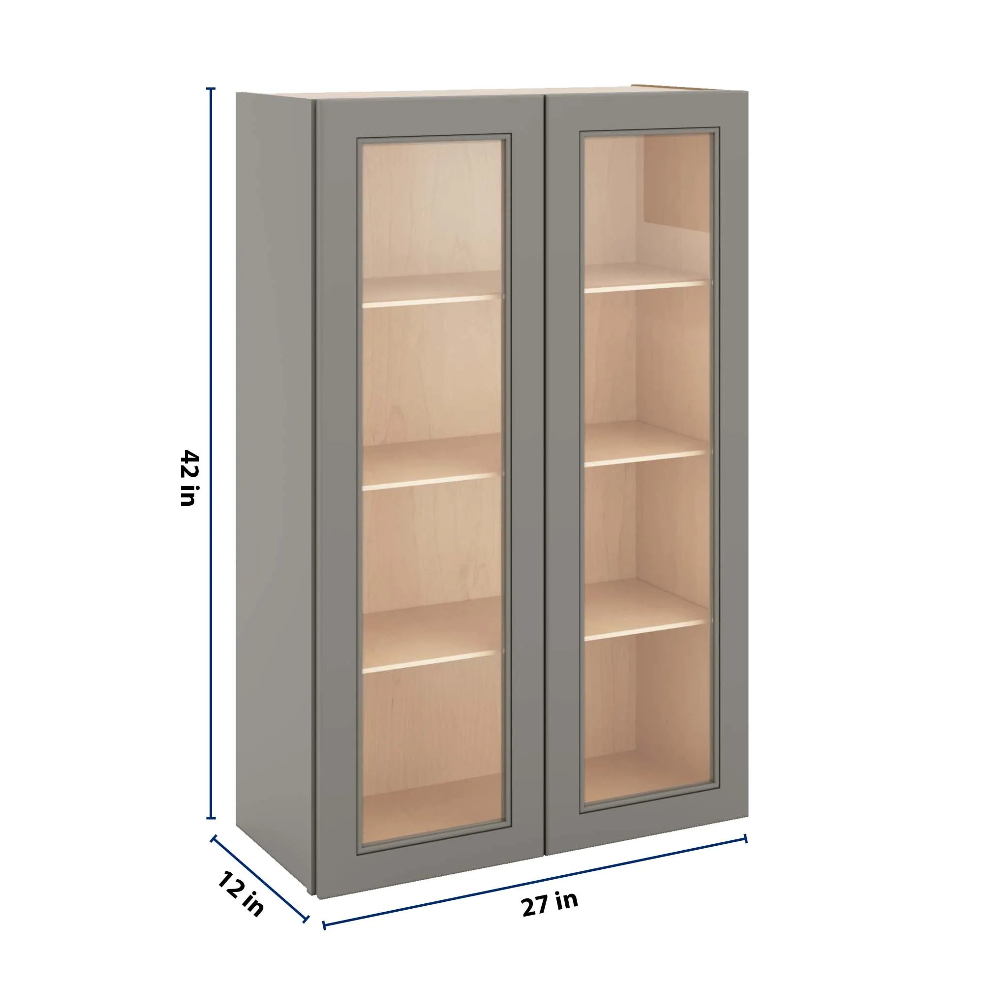 J&K Greige K3 Wall Glass Cabinet - 27" W x 42" H (No Glass Insert)