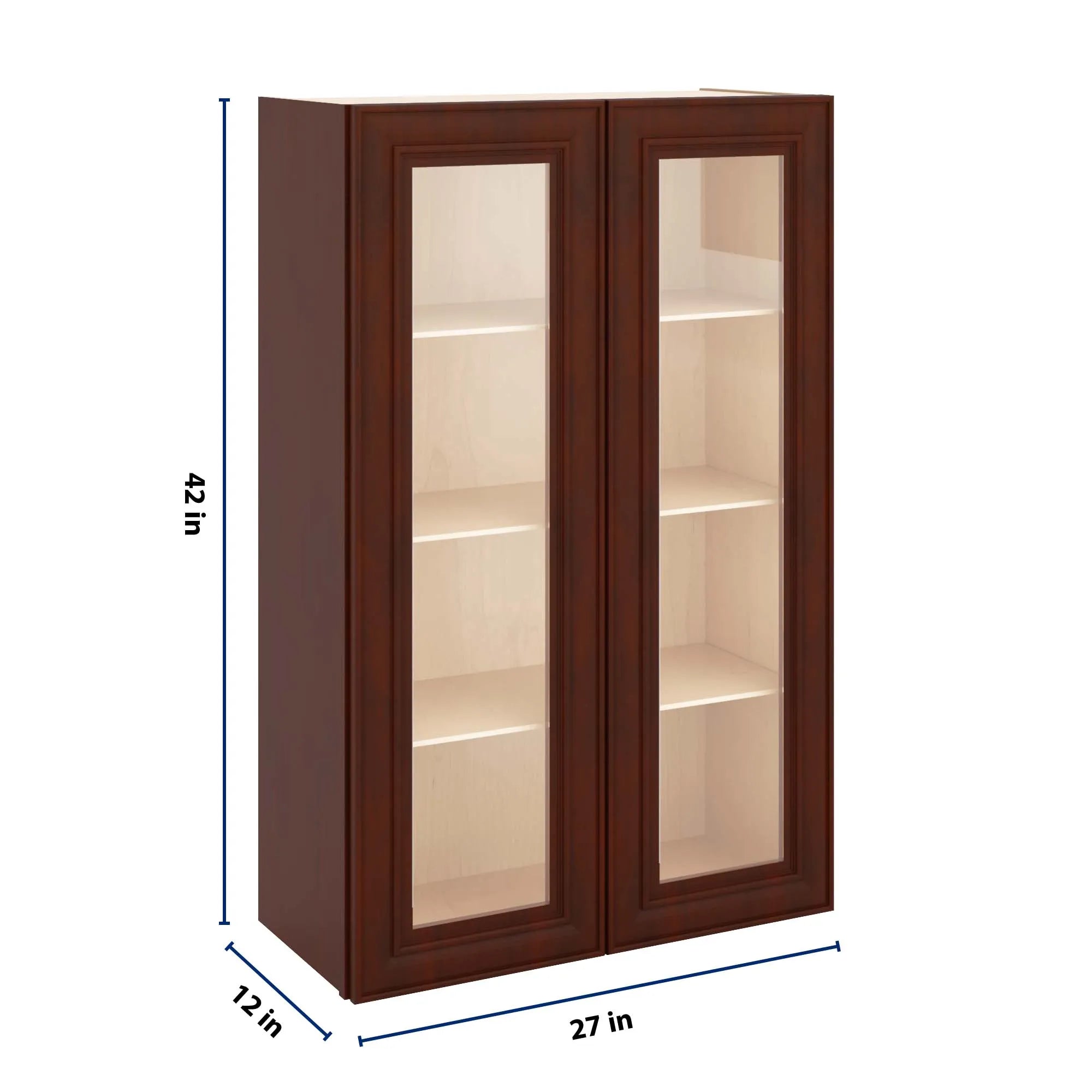 J&K Mahogany J5 Wall Glass Cabinet - 27" W x 42" H (No Glass Insert)