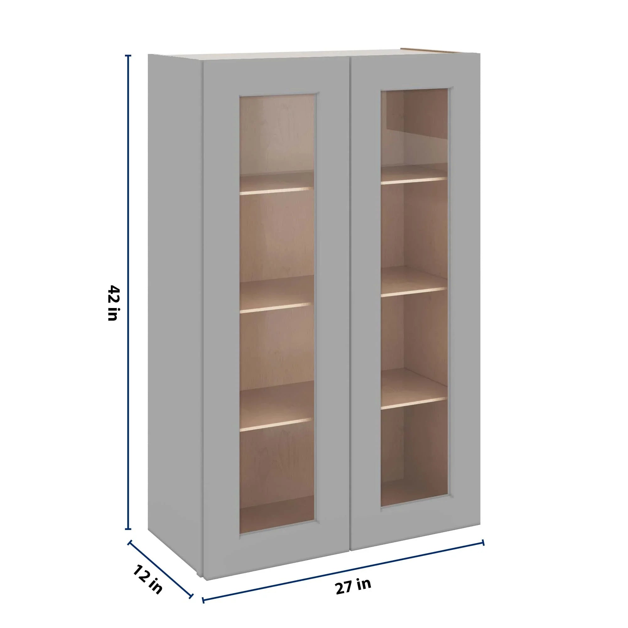 J&K Castle Grey S5 Wall Glass Cabinet - 27" W x 42" H (No Glass Insert)