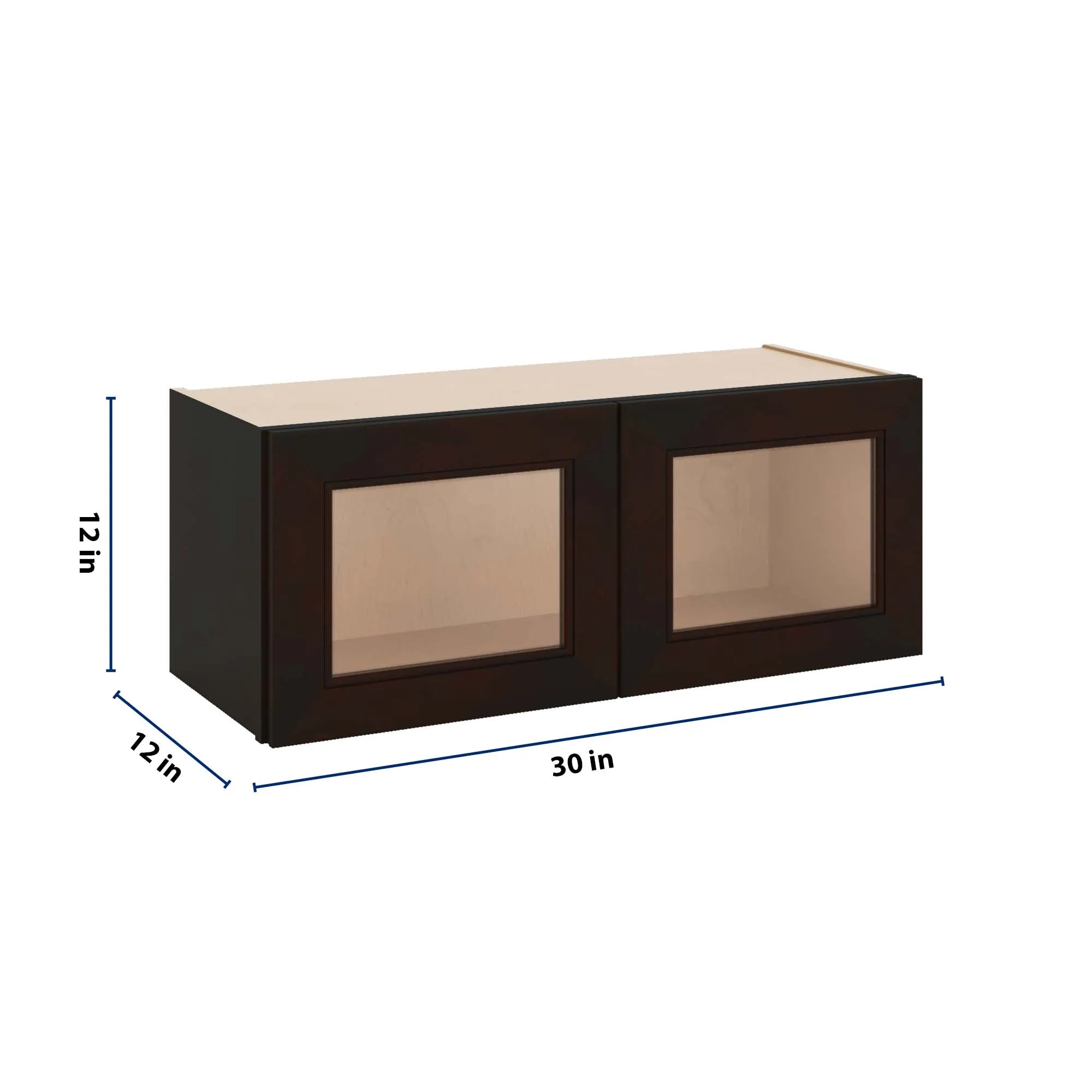 J&K Espresso K8 Wall Glass Cabinet - 30" W x 12" H (No Glass Insert)