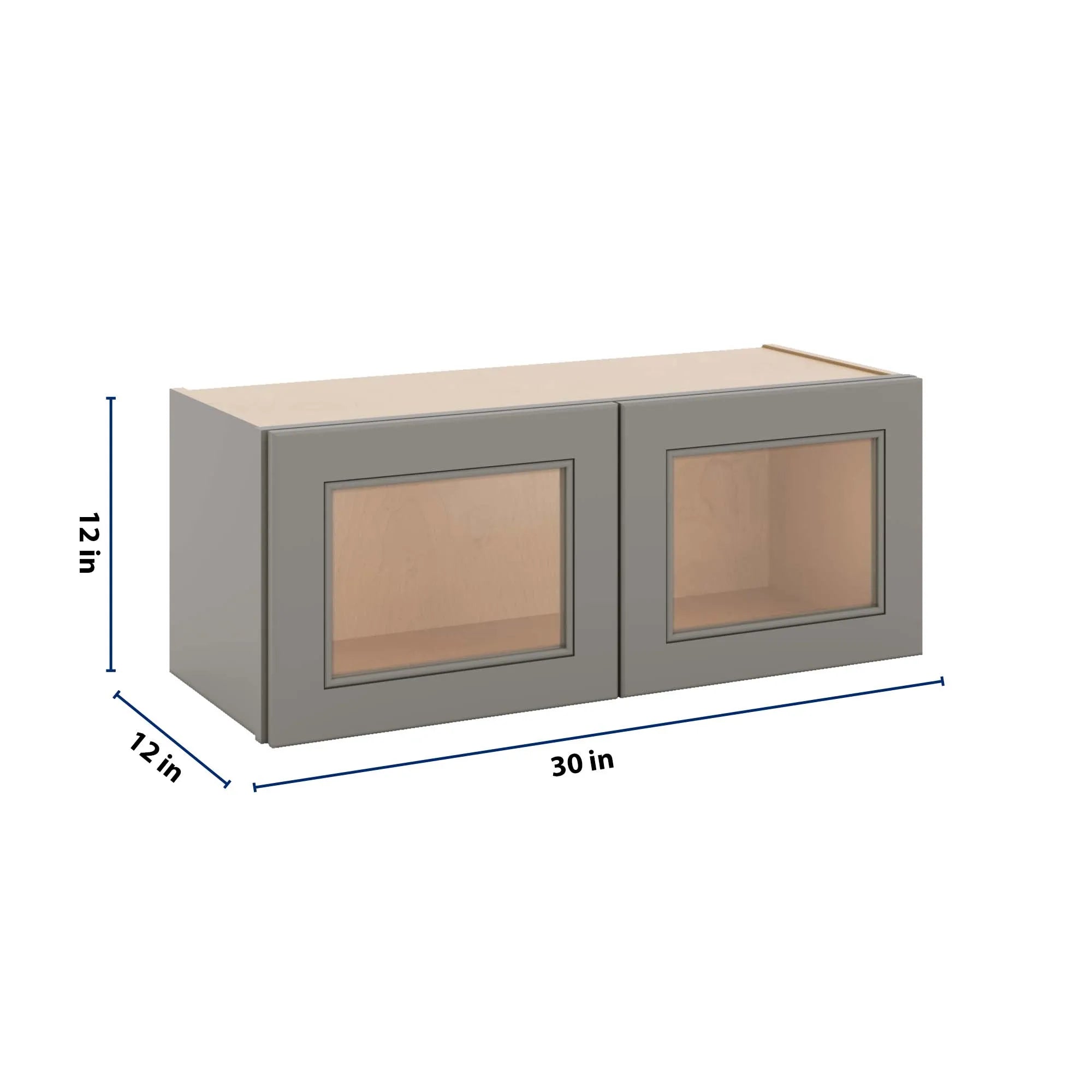 J&K Greige K3 Wall Glass Cabinet - 30" W x 12" H (No Glass Insert)