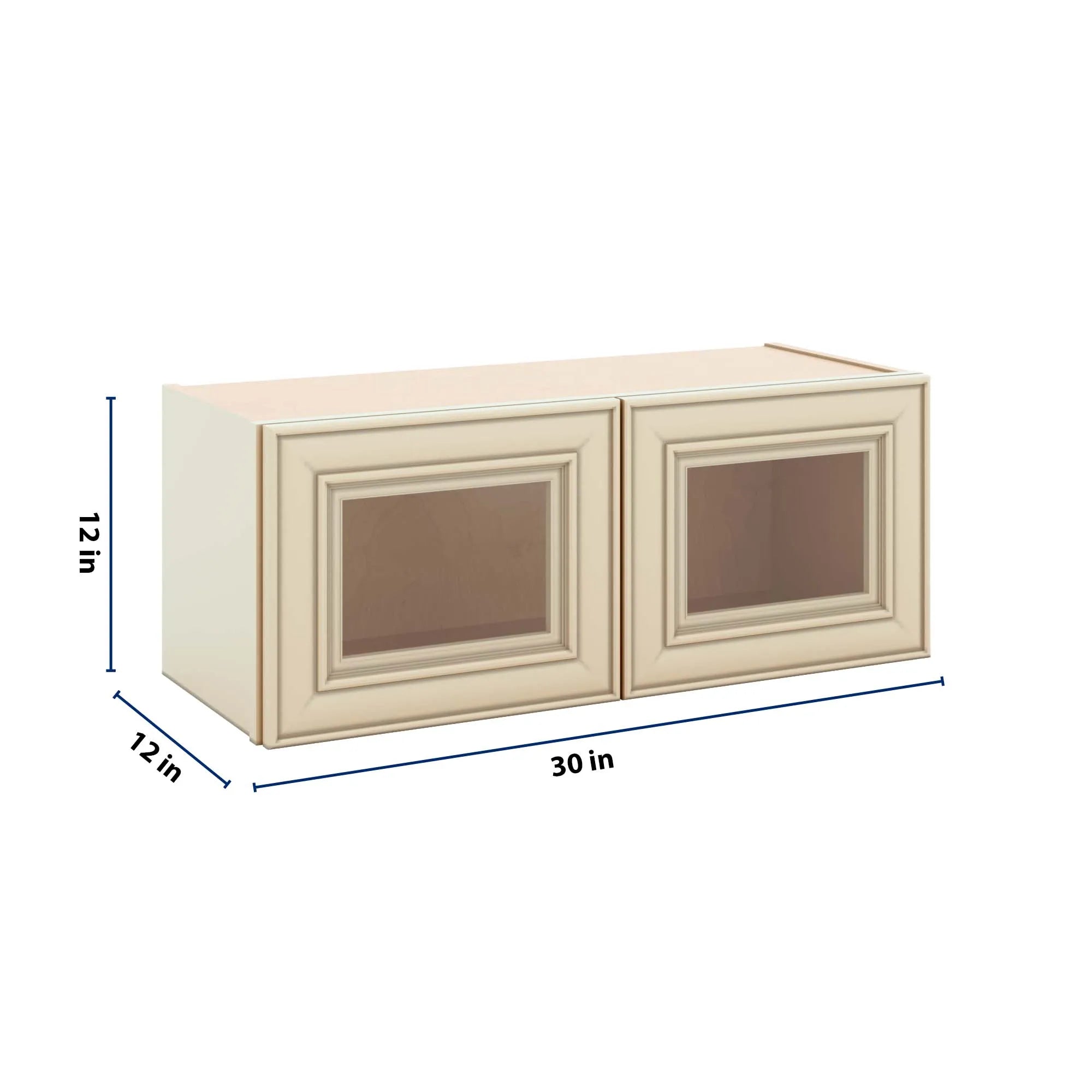 J&K Creme Glazed A7 Wall Glass Cabinet - 30" W x 12" H (No Glass Insert)