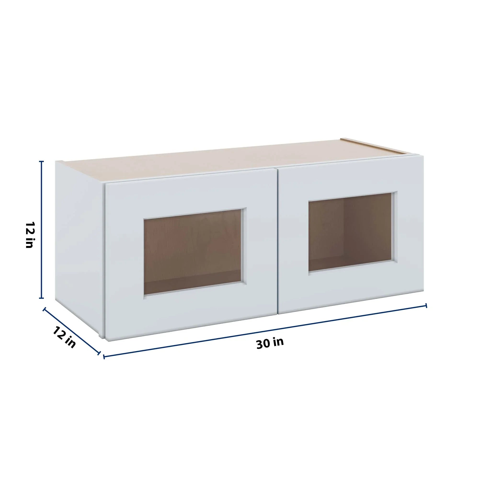 J&K White Shaker S8 Wall Glass Cabinet - 30" W x 12" H (No Glass Insert)