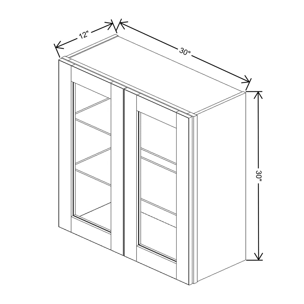 J&K White Shaker S8 Wall Glass Cabinet - 30" W x 30" H (No Glass Insert)