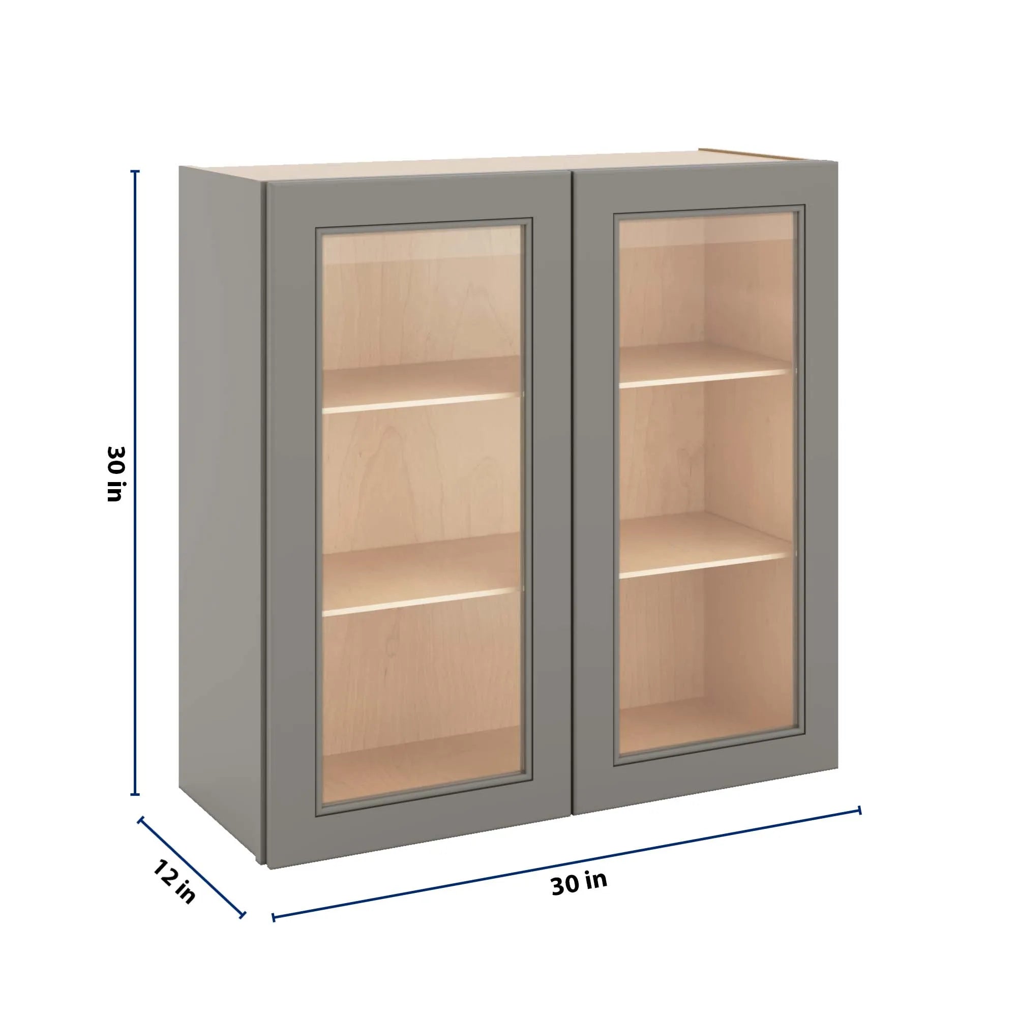 J&K Greige K3 Wall Glass Cabinet - 30" W x 30" H (No Glass Insert)