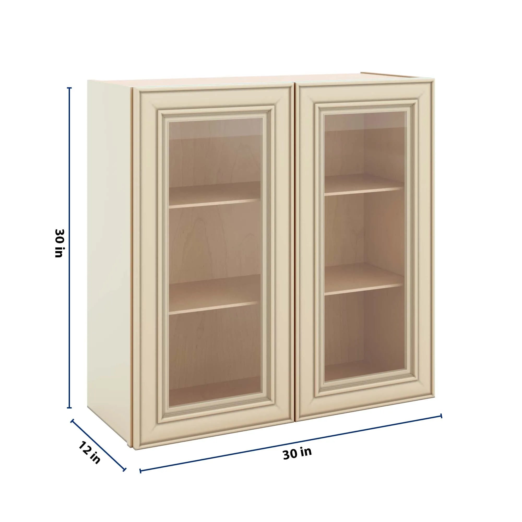 J&K Creme Glazed A7 Wall Glass Cabinet - 30" W x 30" H (No Glass Insert)