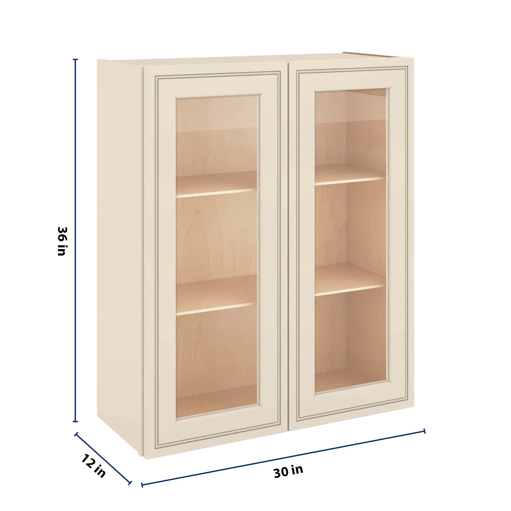 J&K Pearl Glazed H9 Wall Glass Cabinet - 30" W x 36" H (No Glass Insert)