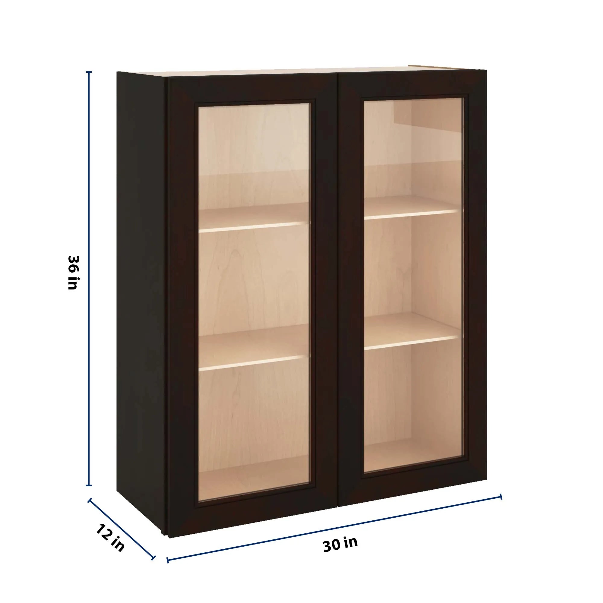 J&K Espresso K8 Wall Glass Cabinet - 30" W x 36" H (No Glass Insert)