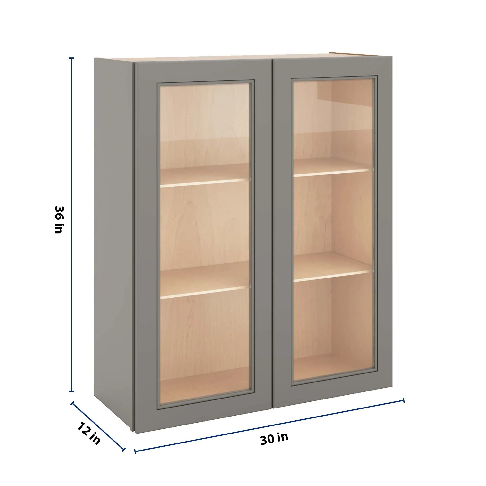 J&K Greige K3 Wall Glass Cabinet - 30" W x 36" H (No Glass Insert)