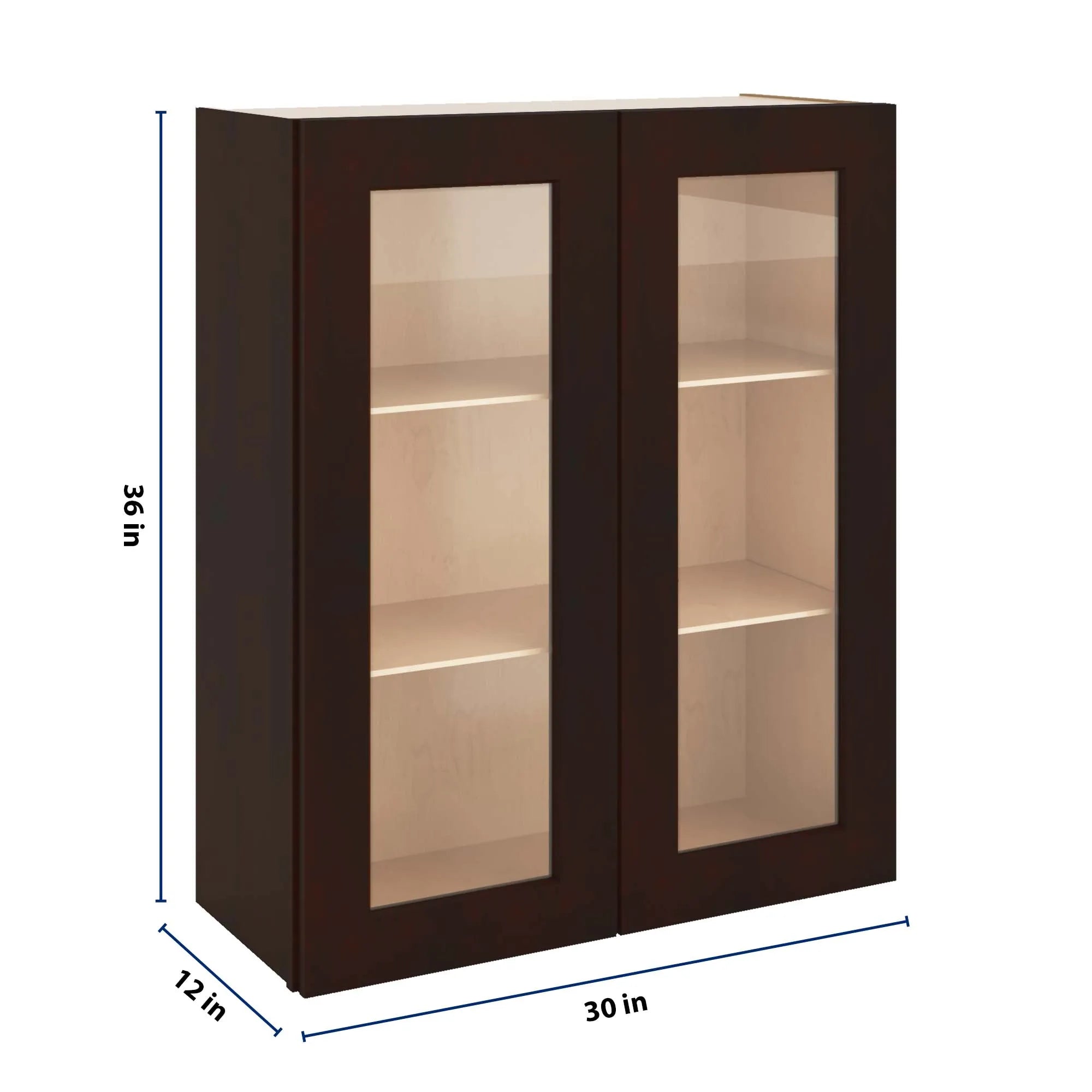 J&K Java Coffee S1 Wall Glass Cabinet - 30" W x 36" H (No Glass Insert)