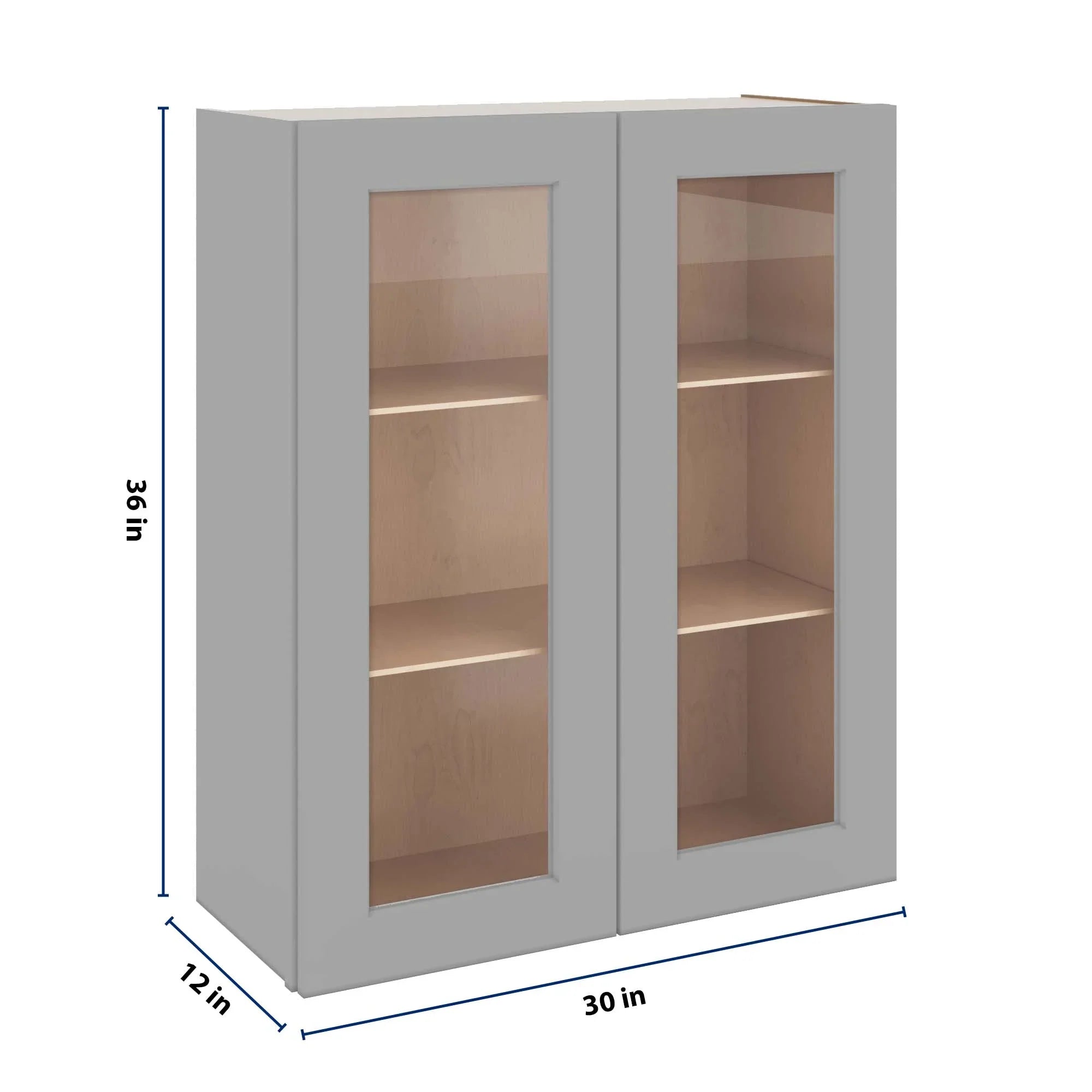 J&K Castle Grey S5 Wall Glass Cabinet - 30" W x 36" H (No Glass Insert)