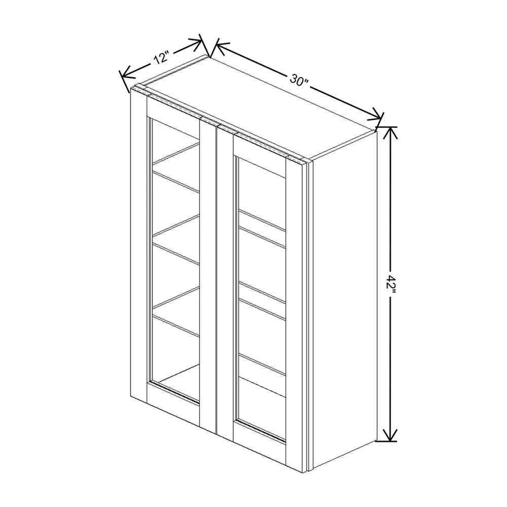 J&K Pebble B6 Wall Glass Cabinet - 30" W x 42" H (No Glass Insert)