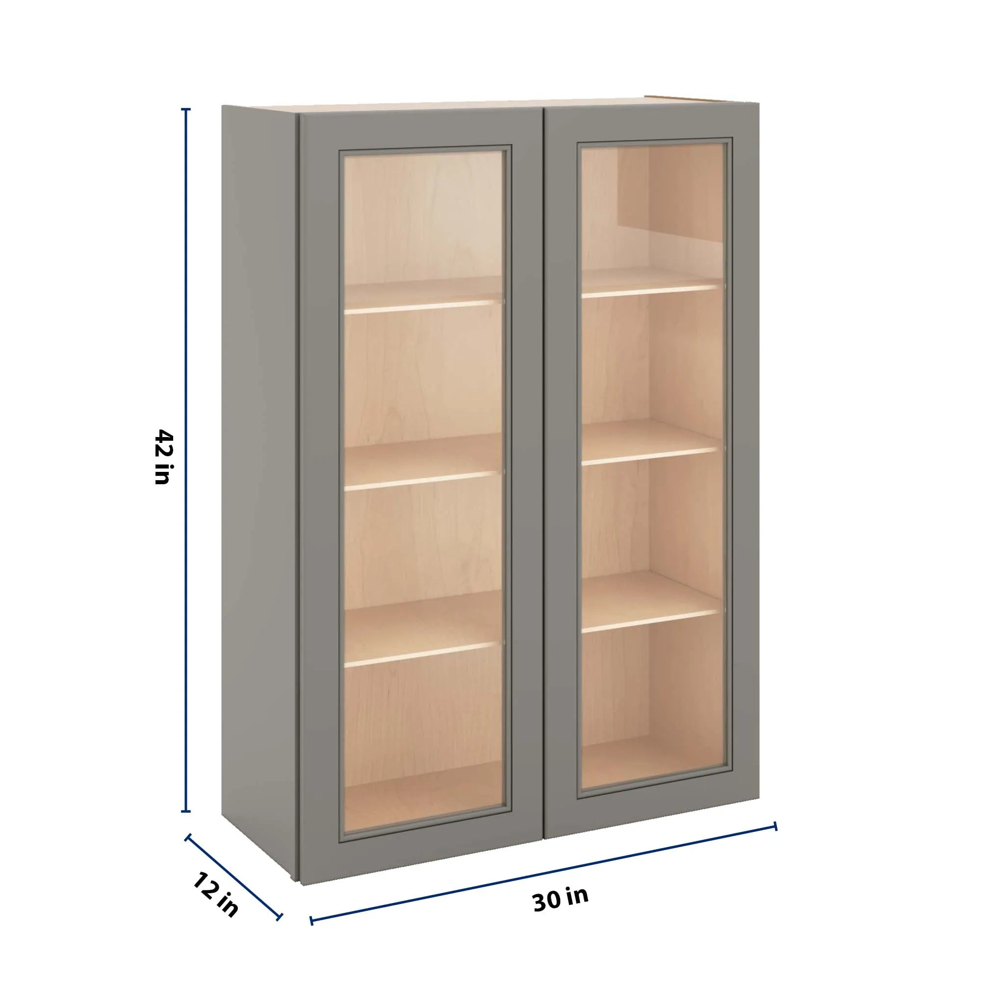 J&K Greige K3 Wall Glass Cabinet - 30" W x 42" H (No Glass Insert)
