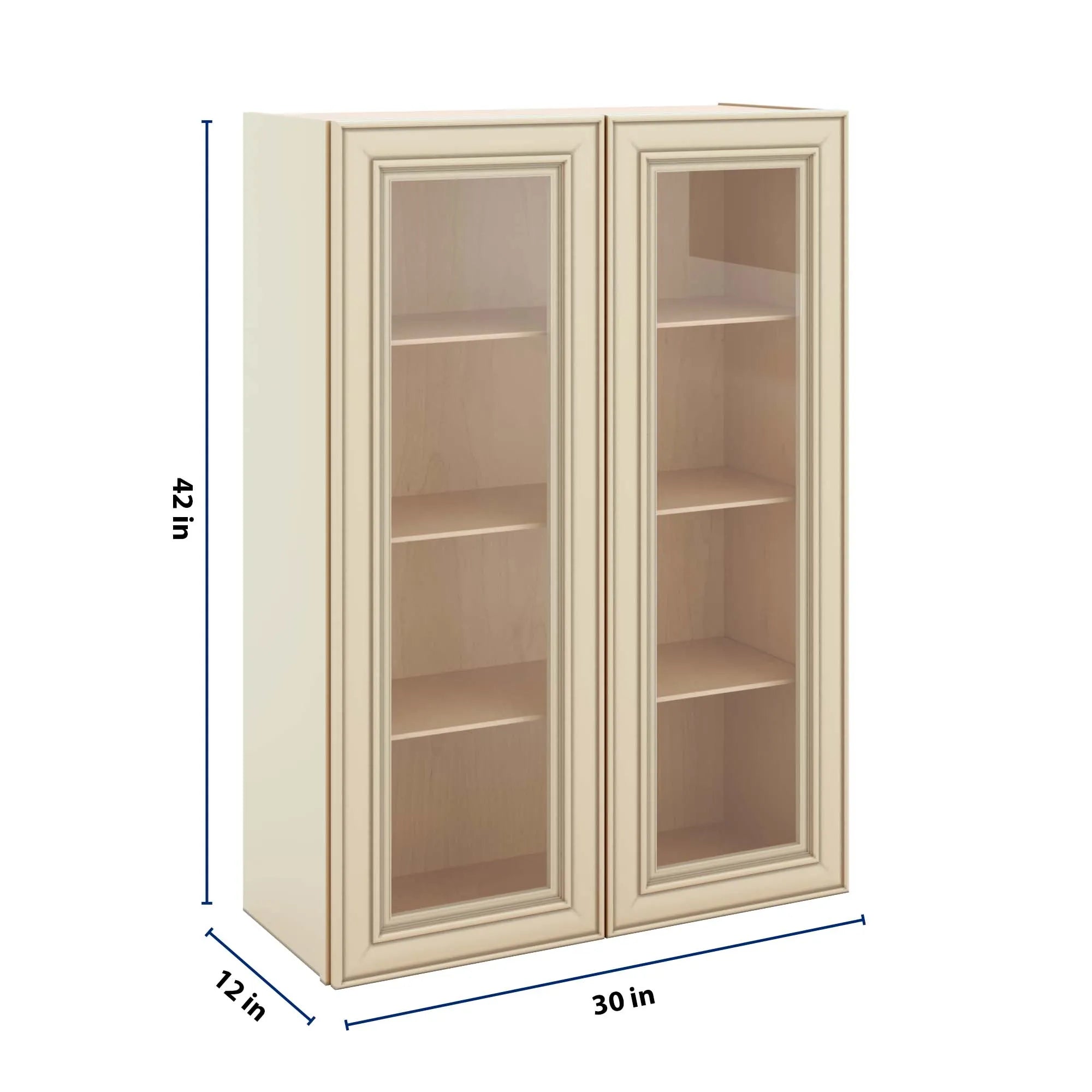 J&K Creme Glazed A7 Wall Glass Cabinet - 30" W x 42" H (No Glass Insert)