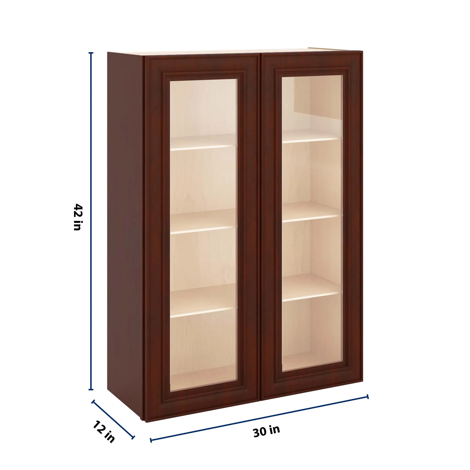 J&K Mahogany J5 Wall Glass Cabinet - 30" W x 42" H (No Glass Insert)