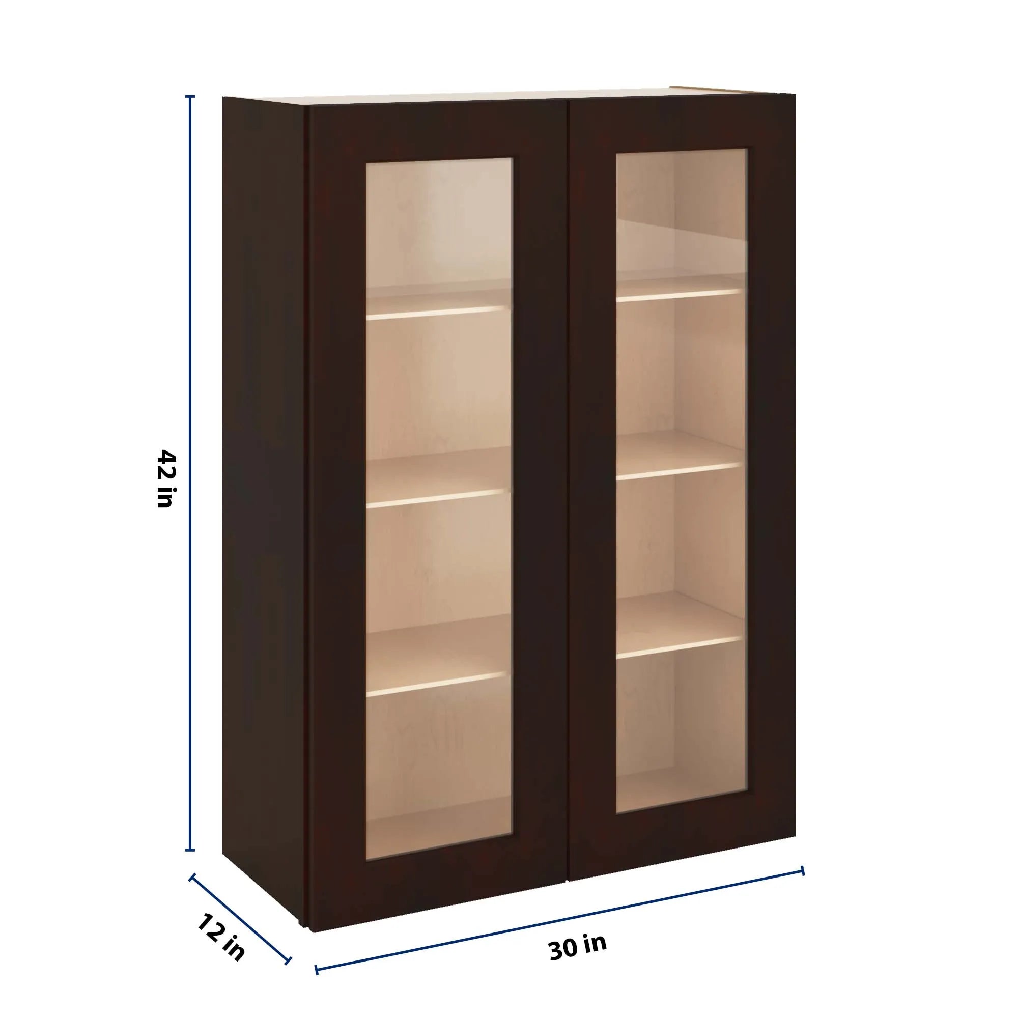 J&K Java Coffee S1 Wall Glass Cabinet - 30" W x 42" H (No Glass Insert)