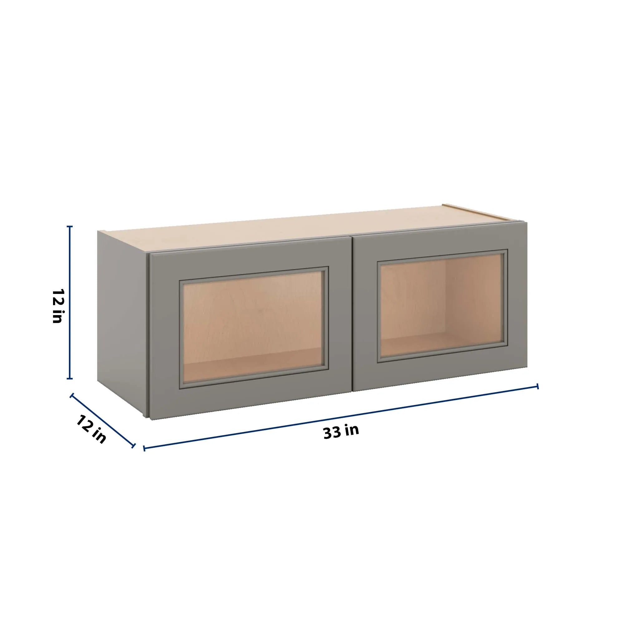 J&K Greige K3 Wall Glass Cabinet - 33" W x 12" H (No Glass Insert)