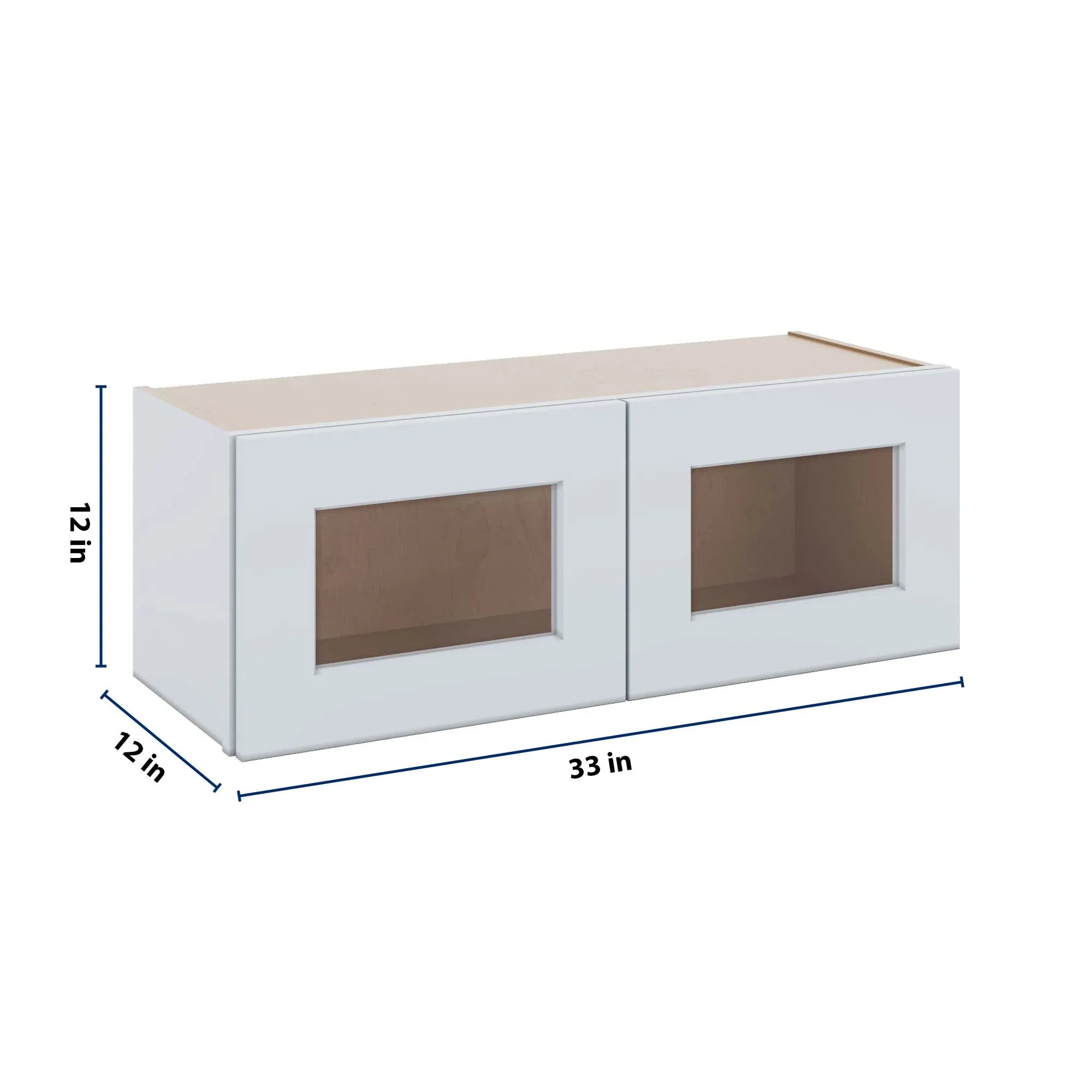 J&K White Shaker S8 Wall Glass Cabinet - 33" W x 12" H (No Glass Insert)